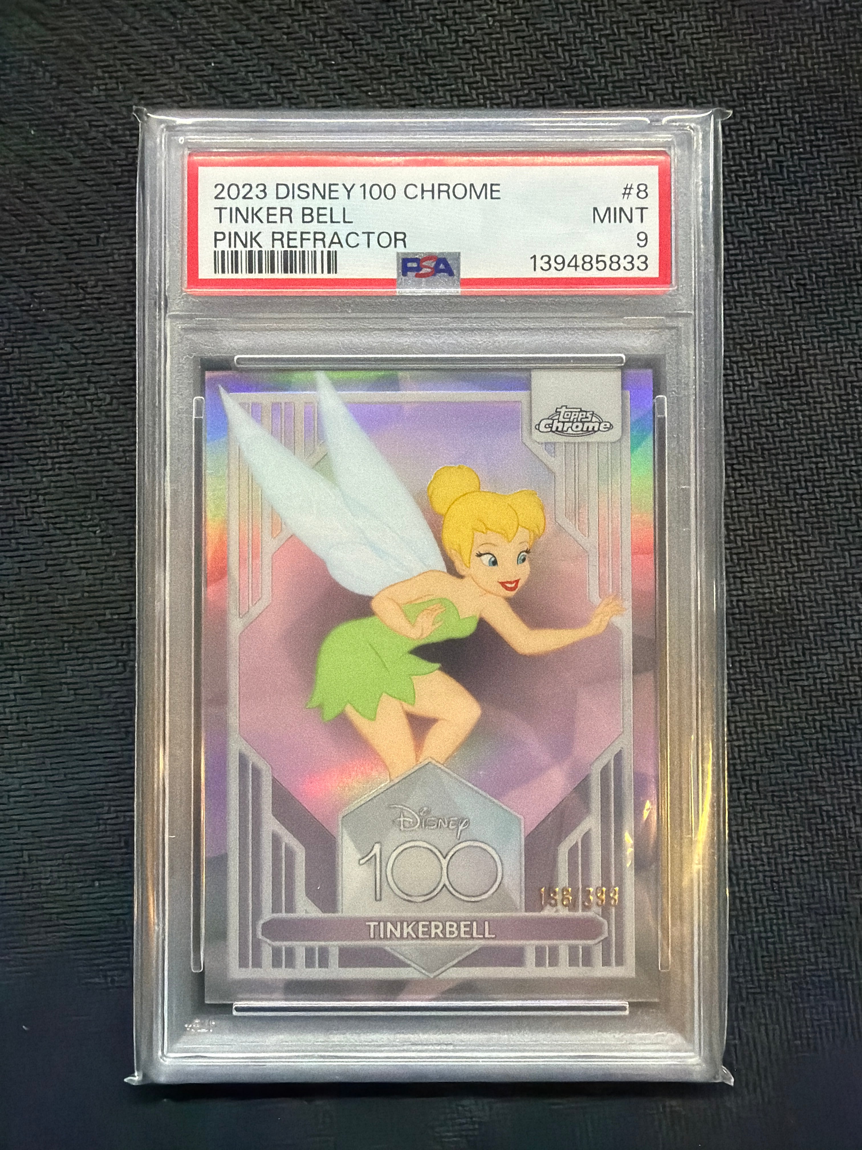 2023 Topps Chrome Disney 100 Tinker Bell Pink /399 PSA 9