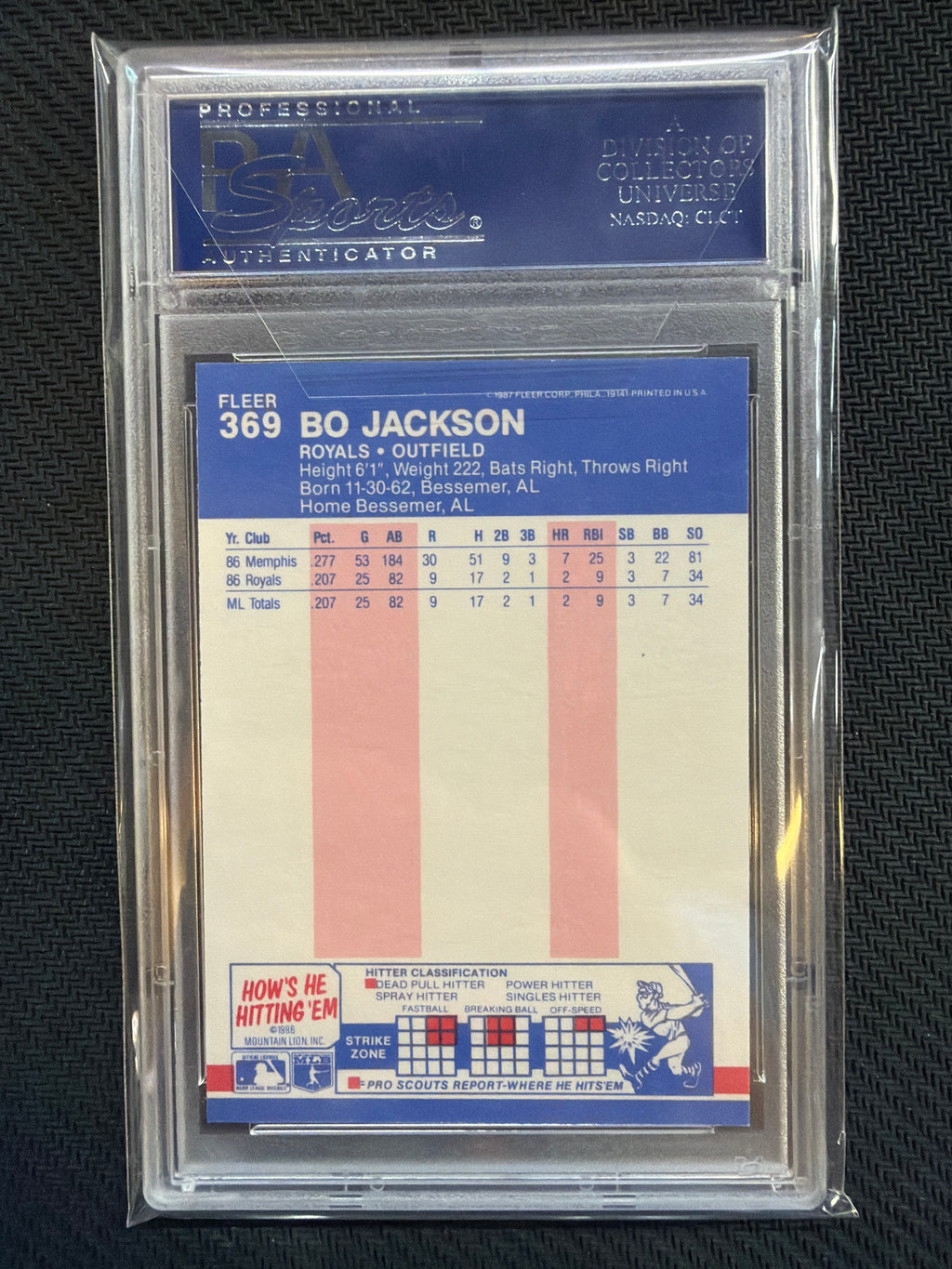 1987 Fleer Glossy Bo Jackson #369 PSA 9 Royals