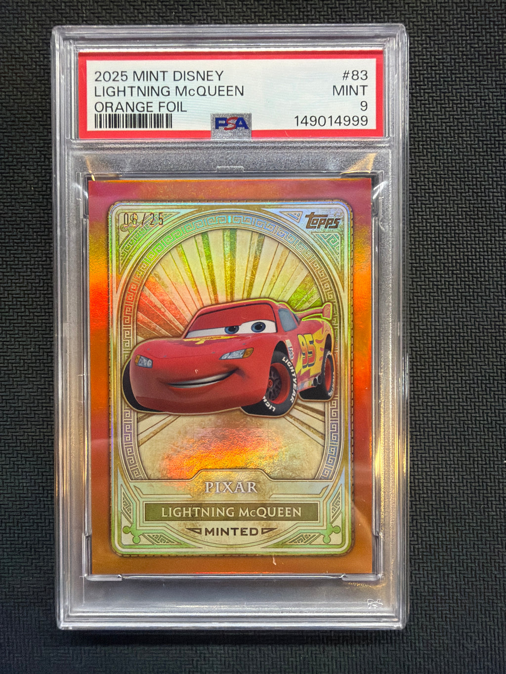 2025 Topps Disney Mint Lightning Mcqueen Orange Foil /25 PSA 9 Cars 999