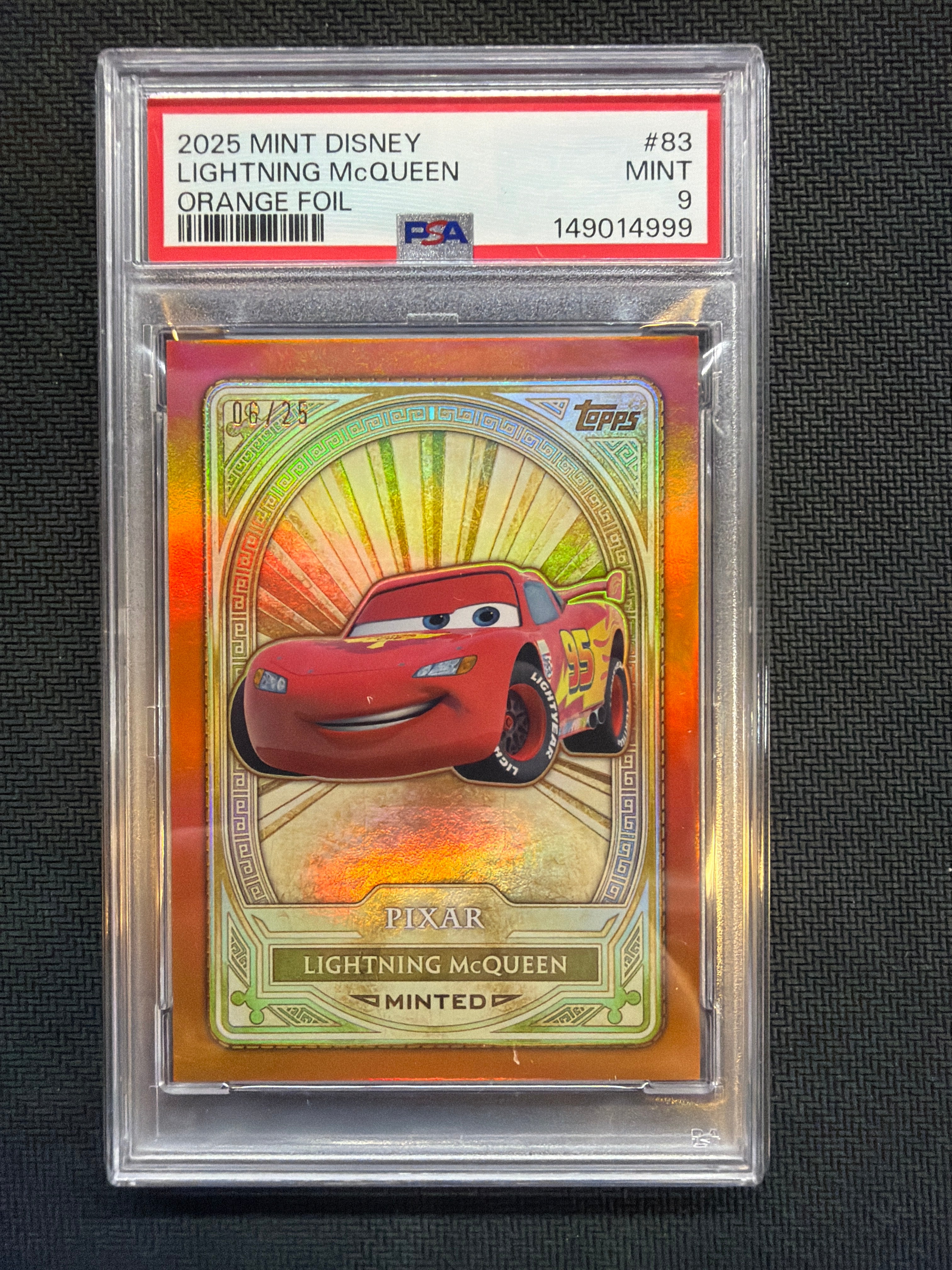 2025 Topps Disney Mint Lightning Mcqueen Orange Foil /25 PSA 9 Cars 999