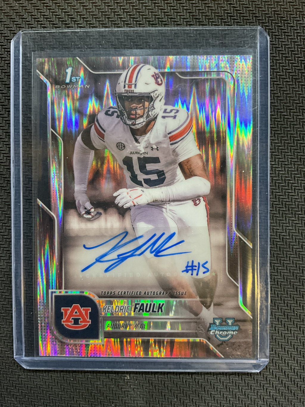 2025 Bowman Chrome U Keldric Faulk 1st Bowman Auto Stealth Refractor Auburn