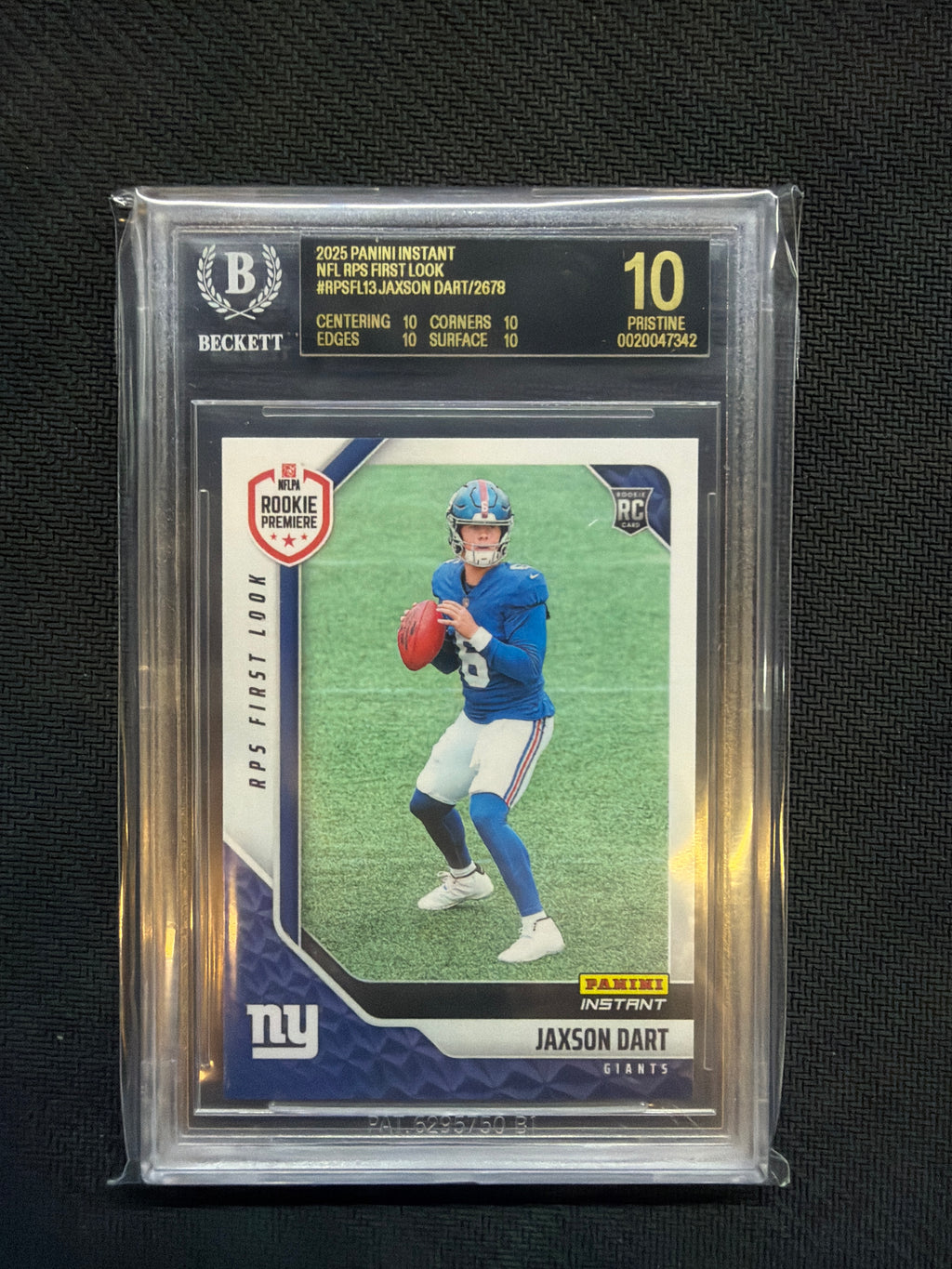 2025 Panini Instant Jaxson Dart Rookie First Look BGS 10 Black Label Giants 342