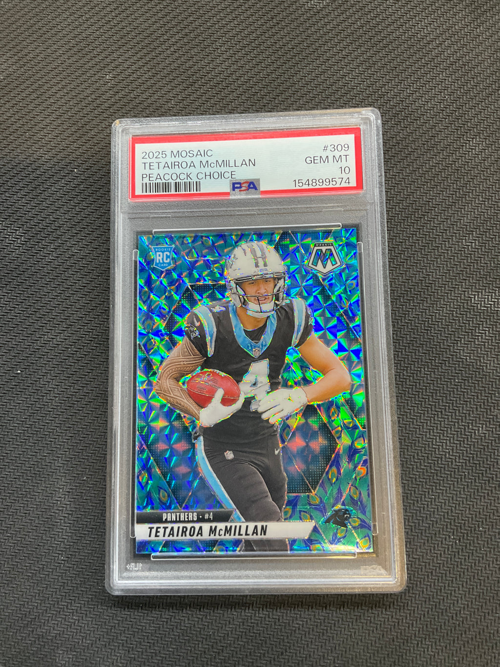 2025 Panini Mosaic Tetairoa McMillan Peacock Choice Rookie PSA 10