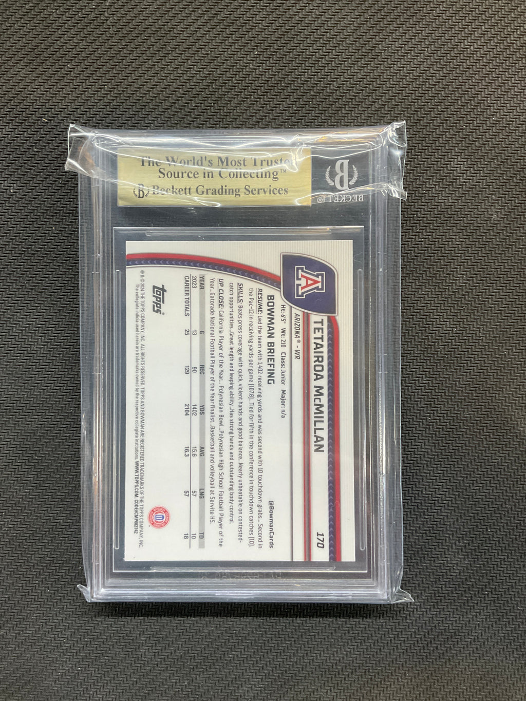 2024 Bowman Sapphire Tetairoa Mcmillan BGS 9.5 Rookie