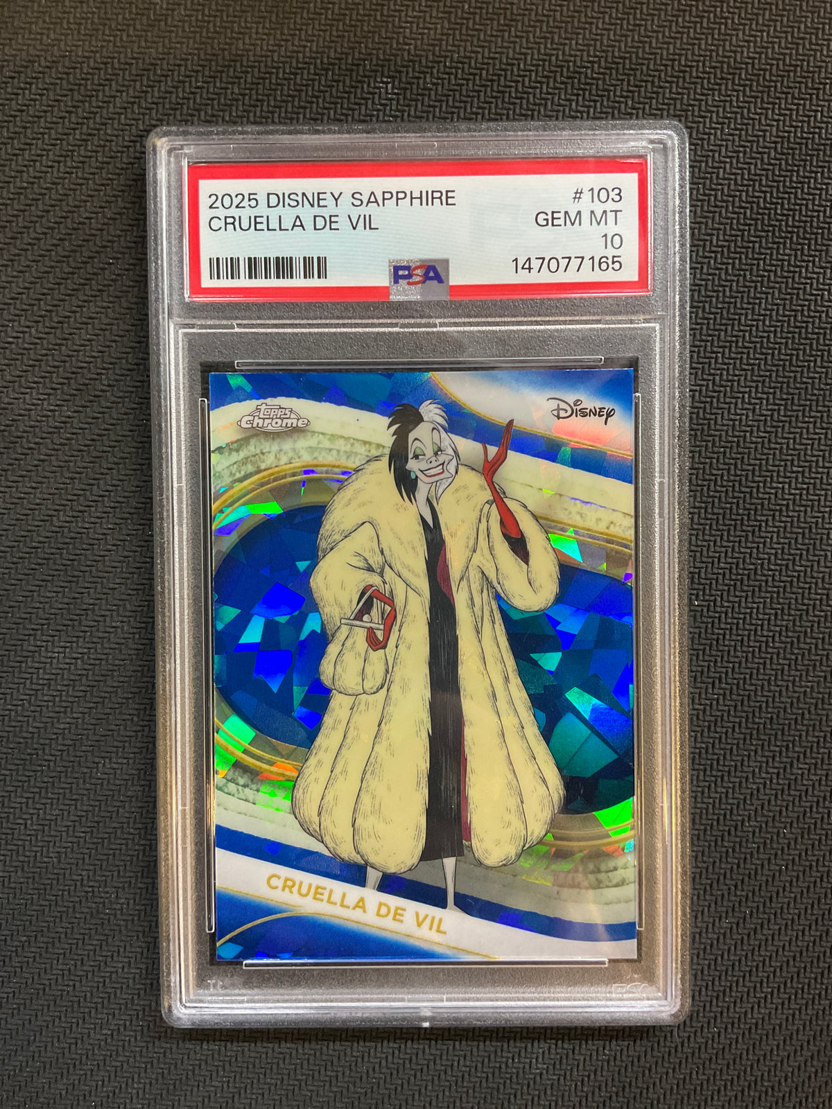 2025 Topps Chrome Disney Sapphire Cruella De Vil PSA 10 165