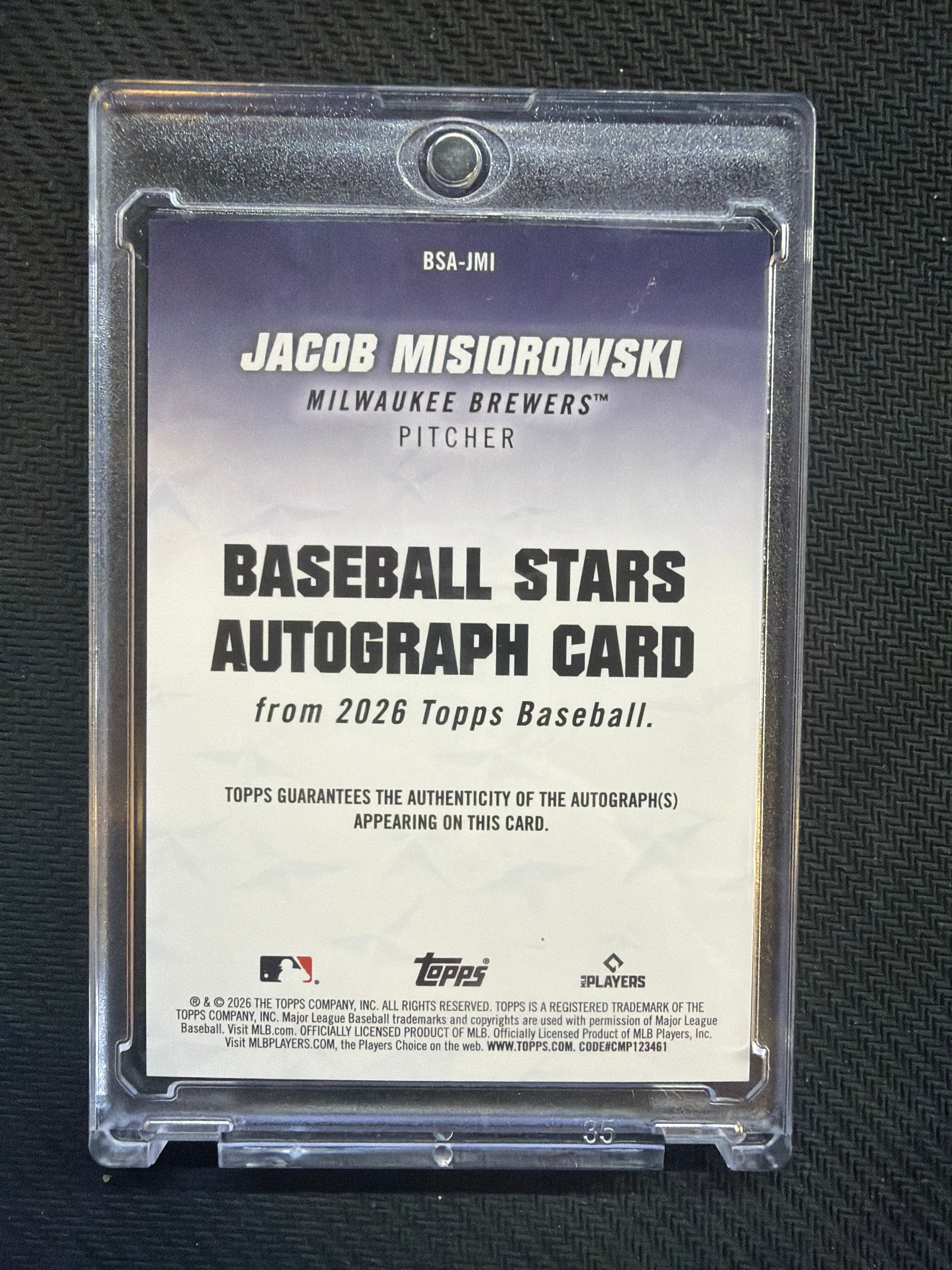2026 Topps Series 1 Jacob Misiorowski Baseball Stars Rookie Auto Brewers