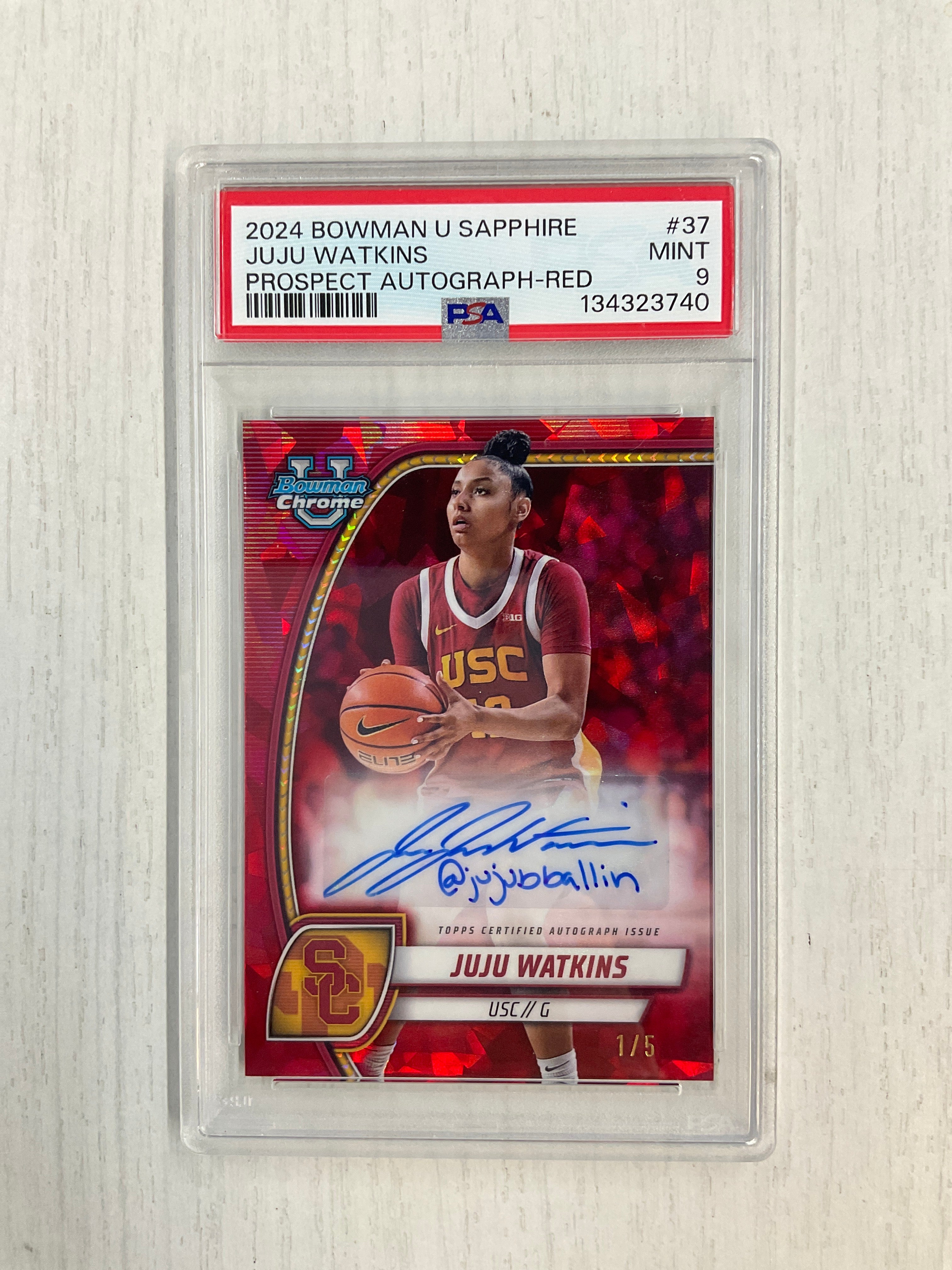 2024 Bowman U Sapphire JuJu Watkins Red Auto /5 PSA 9