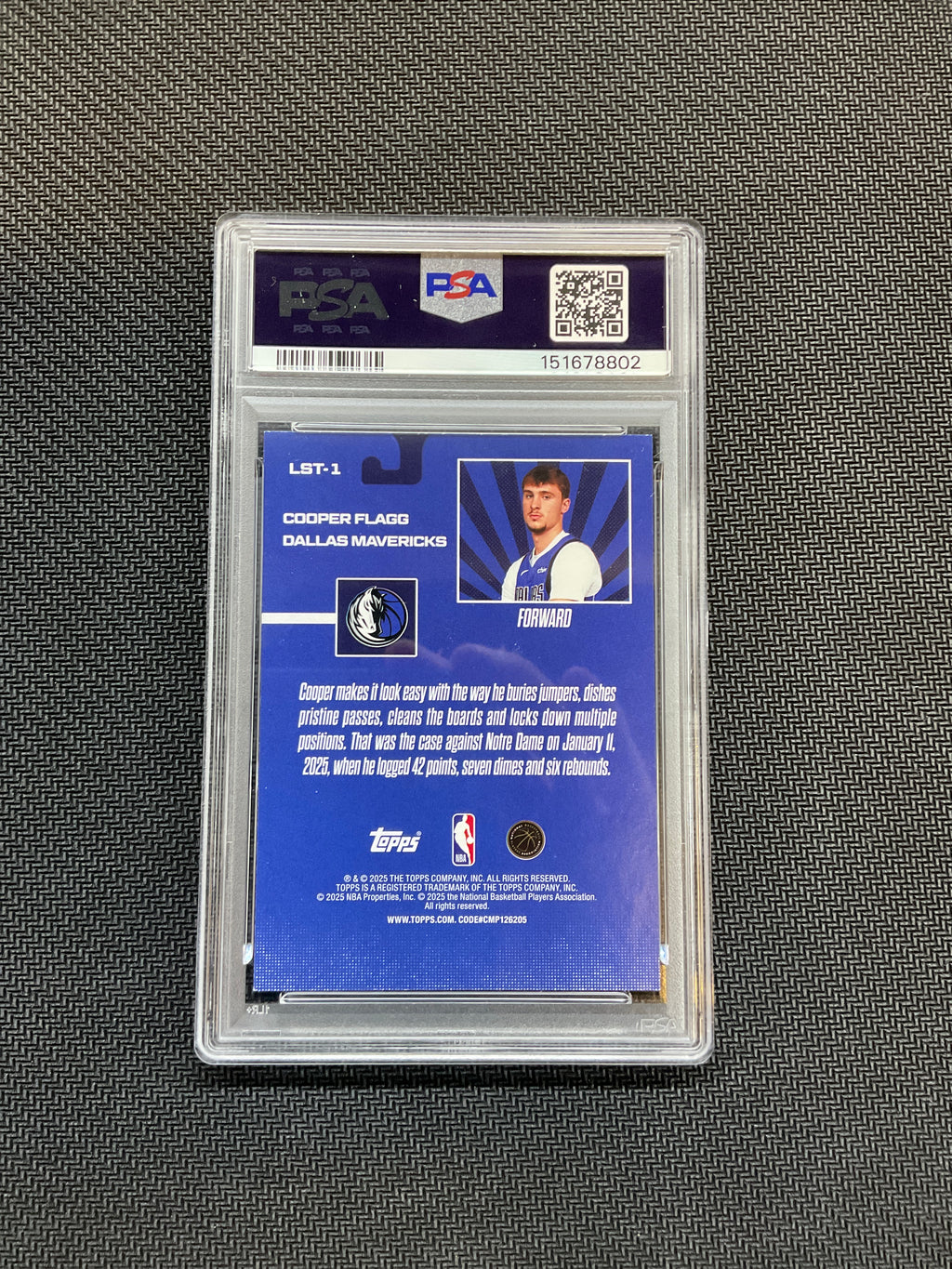 2025/26 Topps Cooper Flagg Limited Stock Legends PSA 8 Rookie Mavs