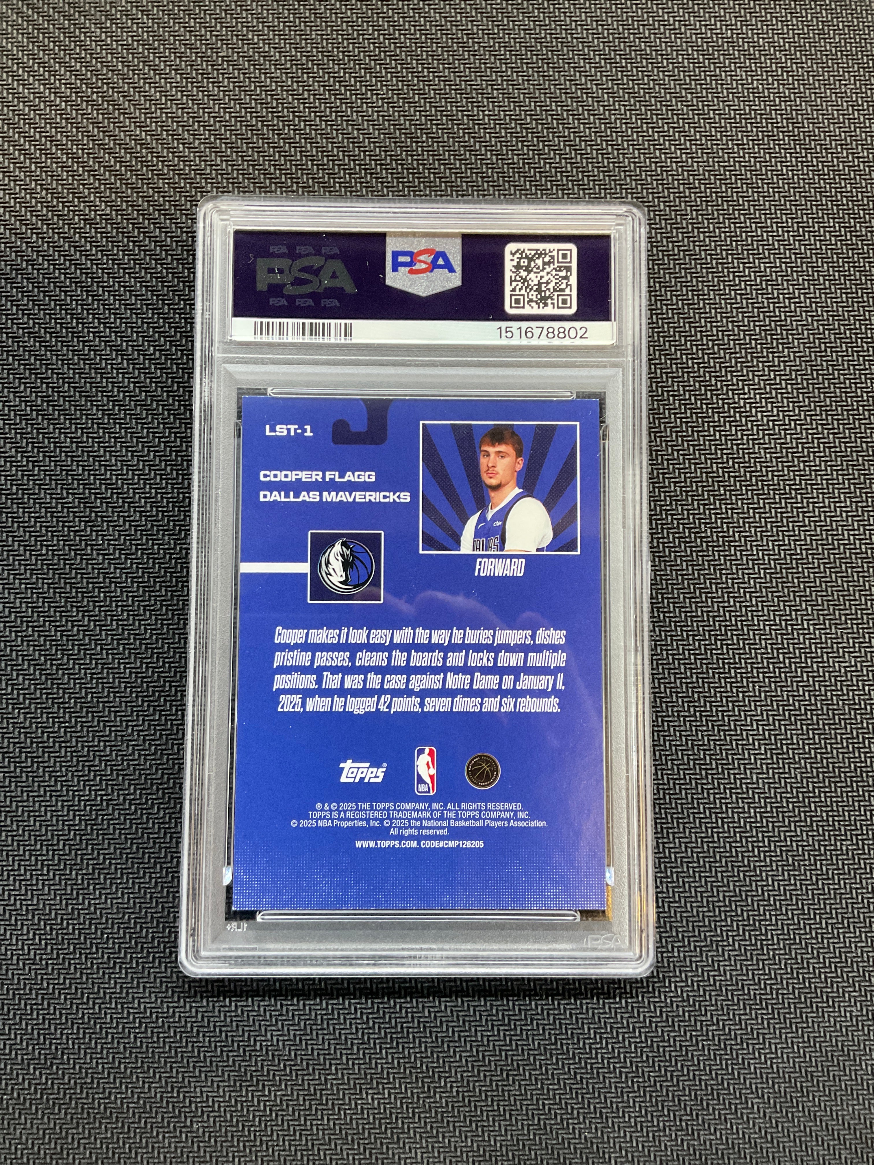 2025/26 Topps Cooper Flagg Limited Stock Legends PSA 8 Rookie Mavs