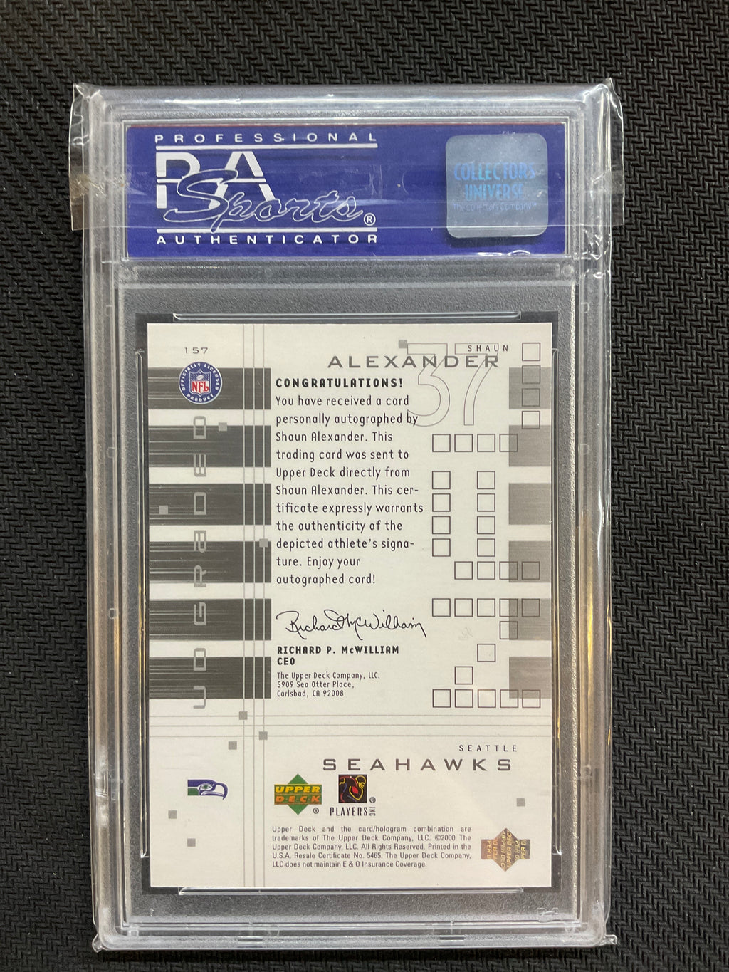 2000 Upper Deck Gradded Shaun Alexander Auto /250 PSA 9 Seahawks