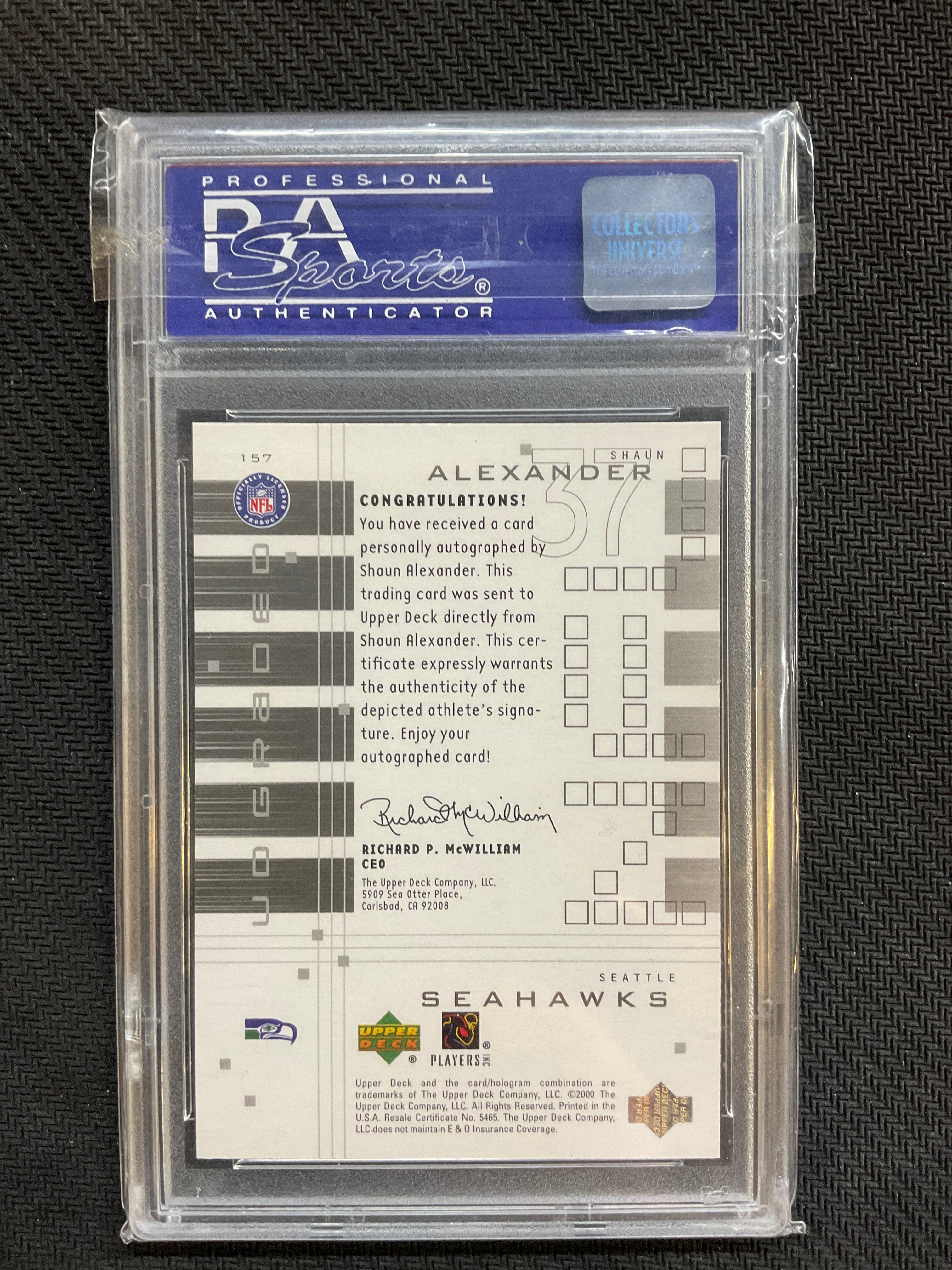 2000 Upper Deck Gradded Shaun Alexander Auto /250 PSA 9 Seahawks