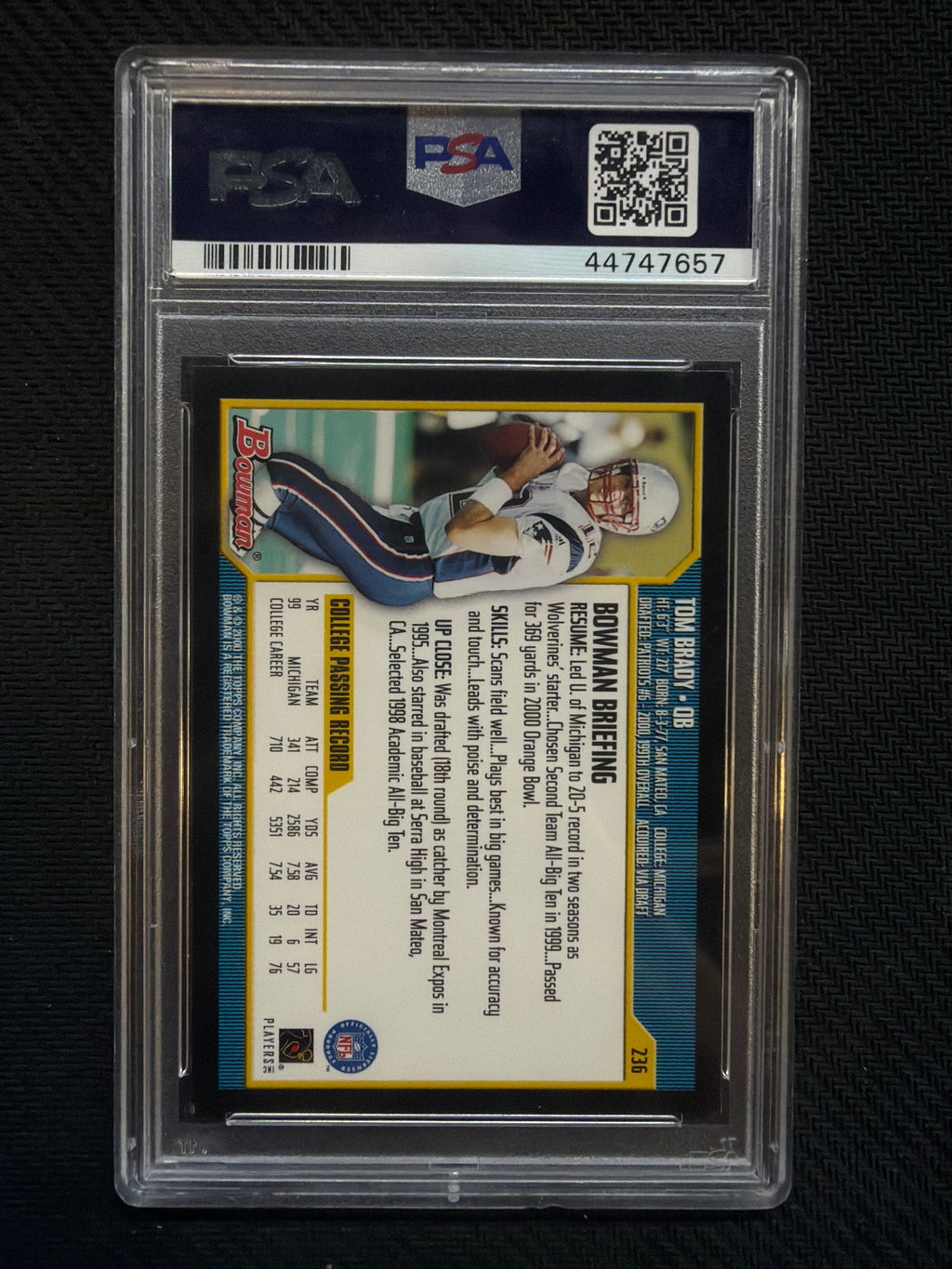 2000 Bowman Tom Brady Rookie #236 PSA 9 Patriots