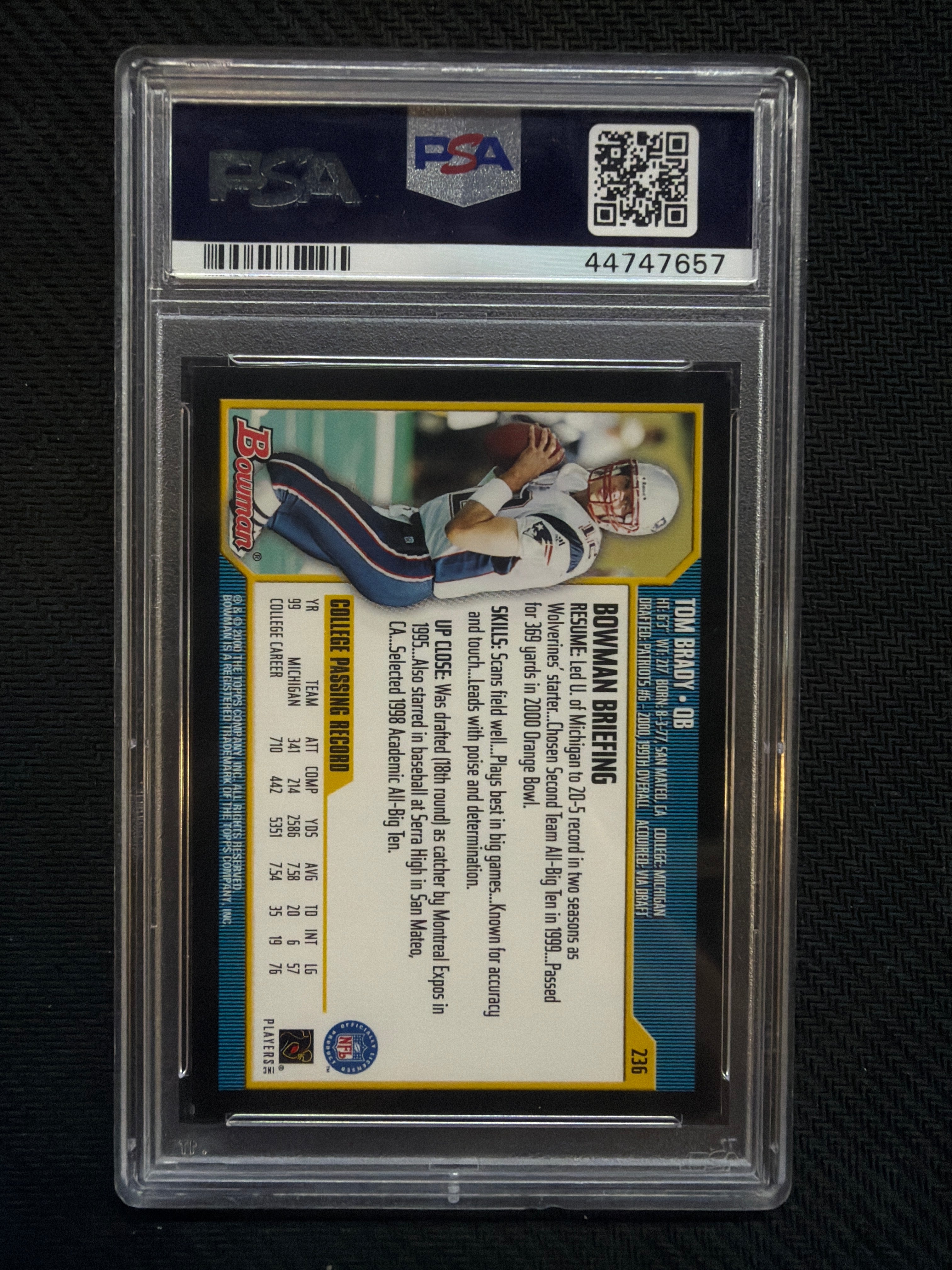 2000 Bowman Tom Brady Rookie #236 PSA 9 Patriots