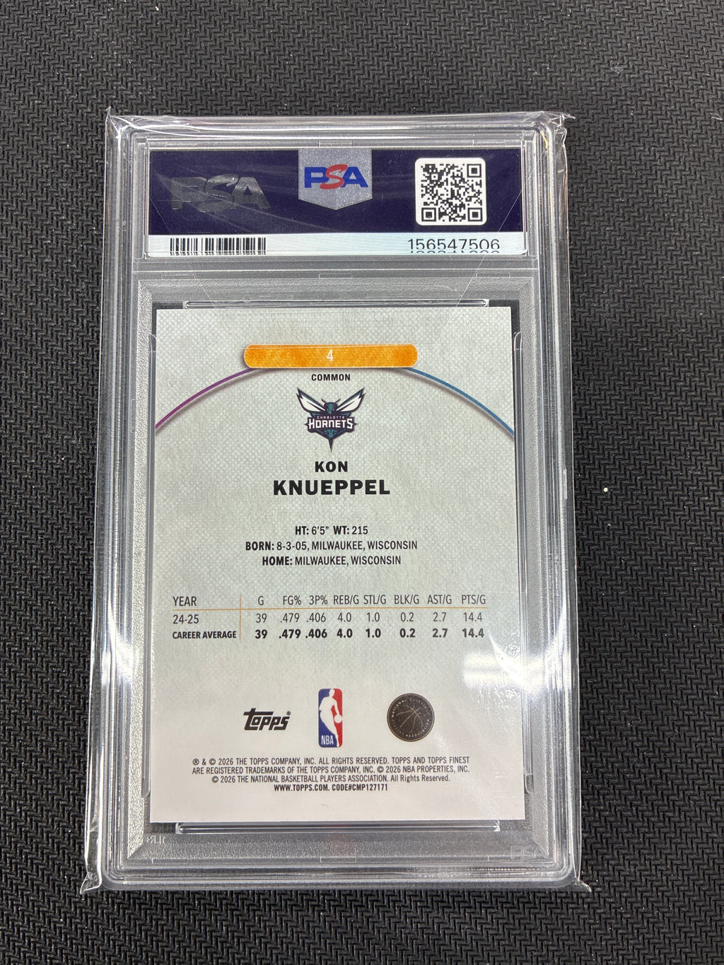 2025 Topps Finest Kon Knueppel Common Rookie Oil Spill Refractor PSA 10 Hornets