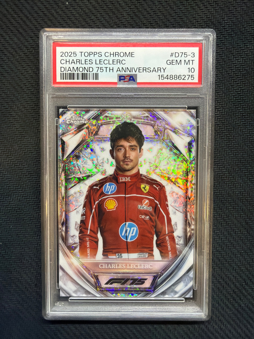 2025 Topps Chrome F1 Charles Leclerc Diamond 75th Anniversary PSA 10