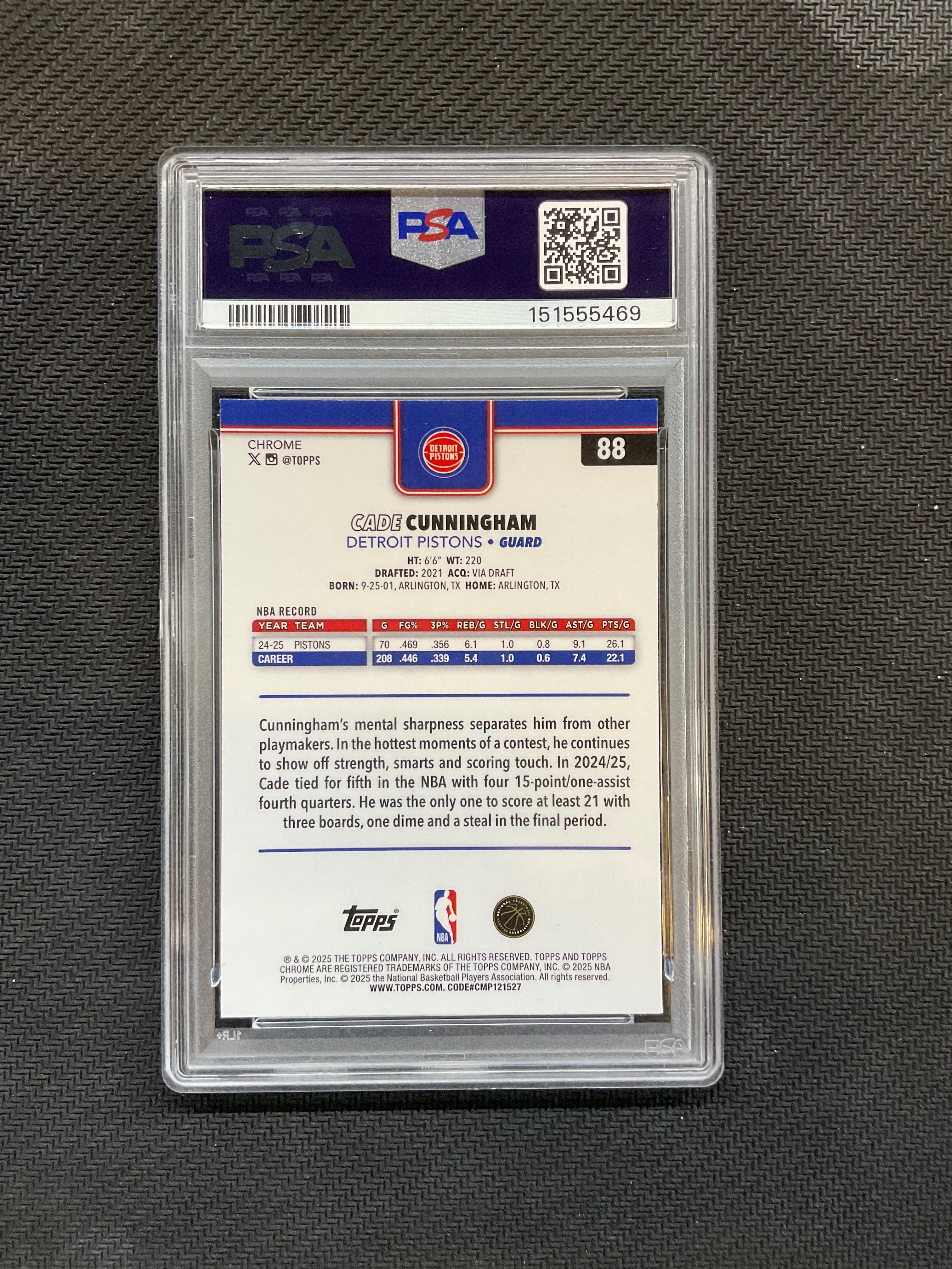 2025/26 Topps Chrome Sapphire Cade Cunningham #88 PSA 10 Pistons