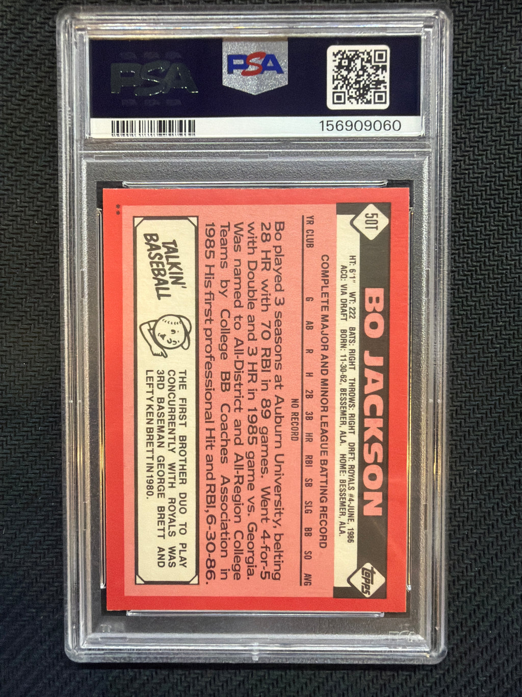 1986 Topps Traded Bo Jackson #50T PSA 8 Royals 060