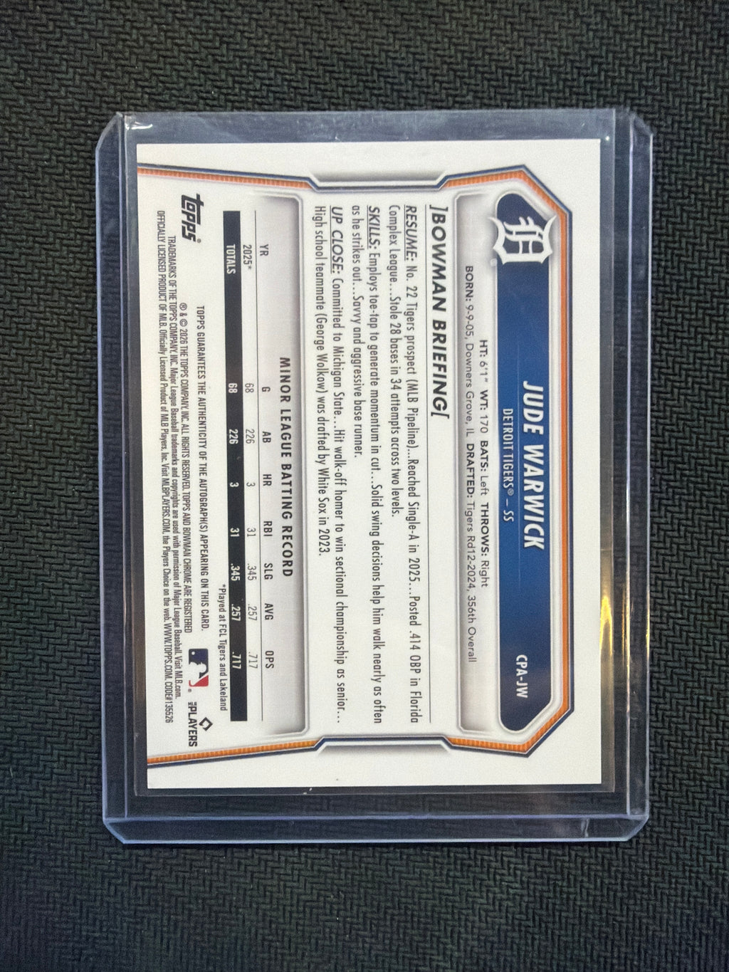 2026 Bowman Chrome Jude Warwick Green Grass 1st Auto /99