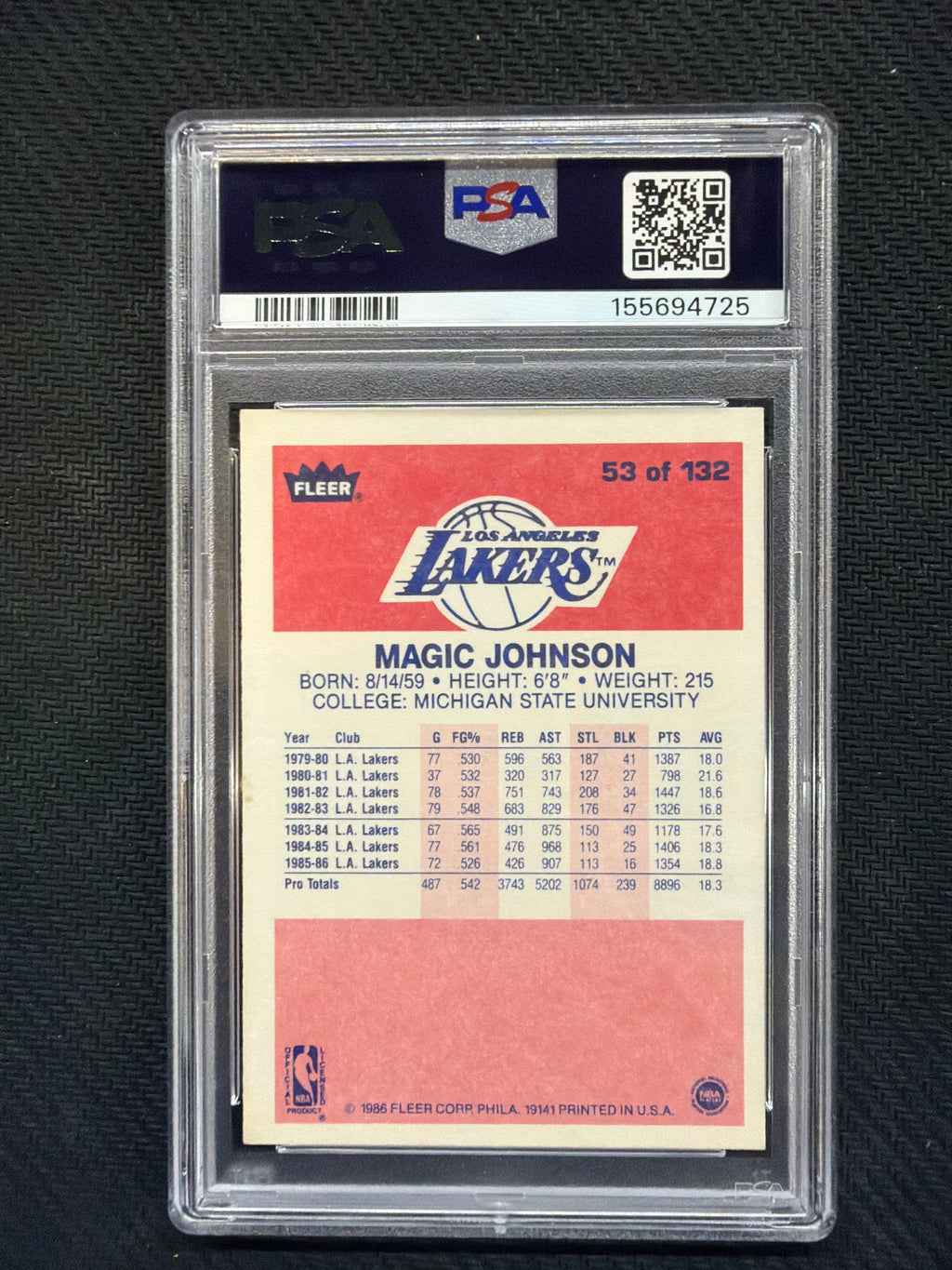 1986 Fleer Magic Johnson #53 PSA 5 Lakers 725