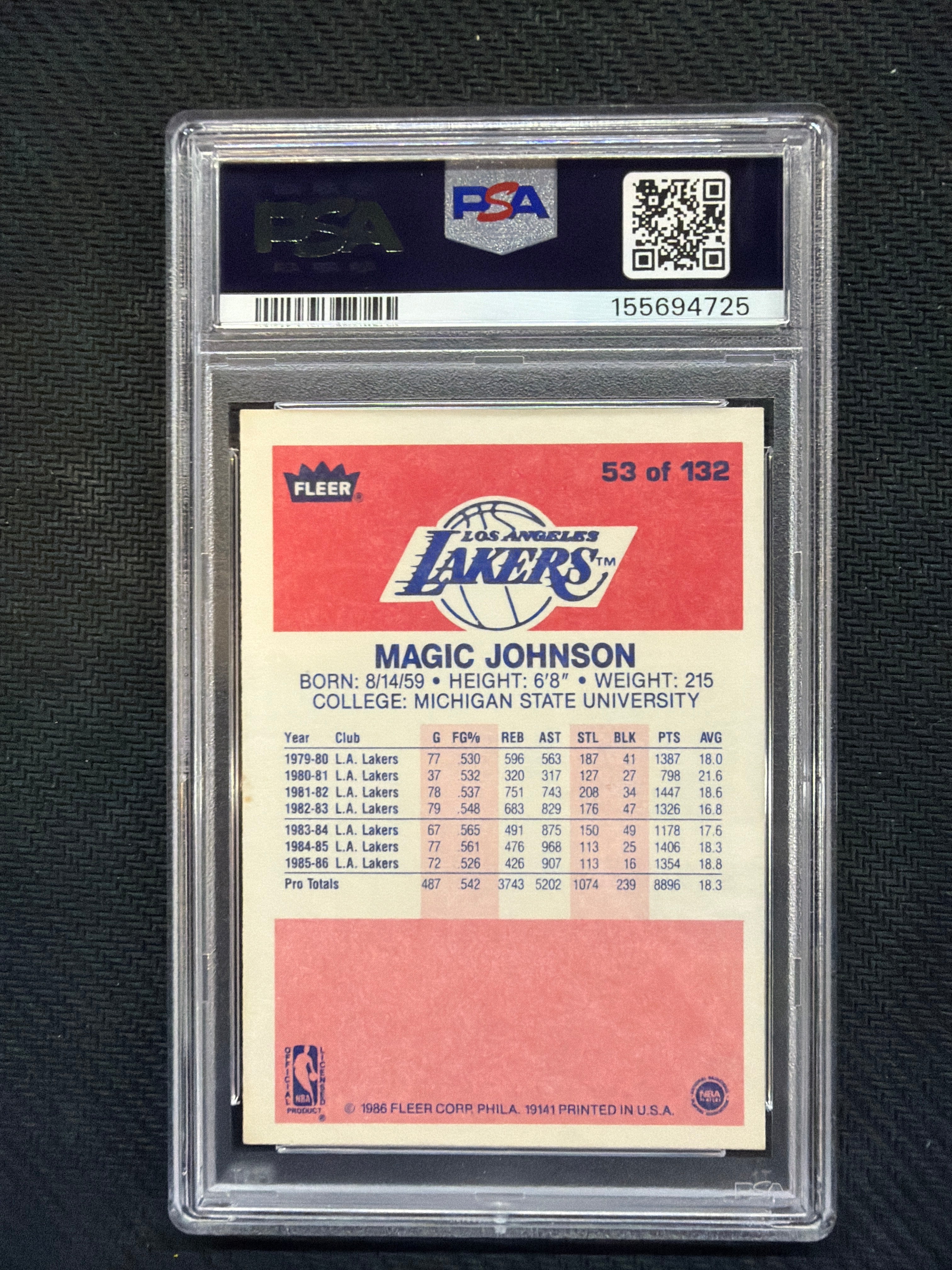1986 Fleer Magic Johnson #53 PSA 5 Lakers 725