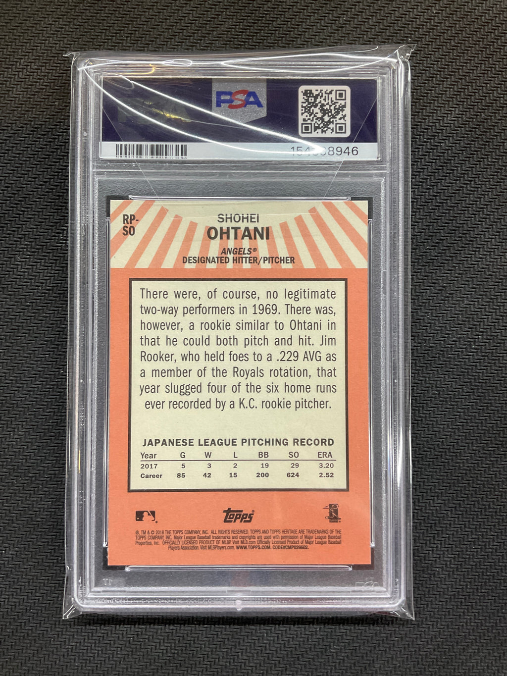 2018 Topps Heritage Shohei Ohtani Rookie Preformers PSA 10 946