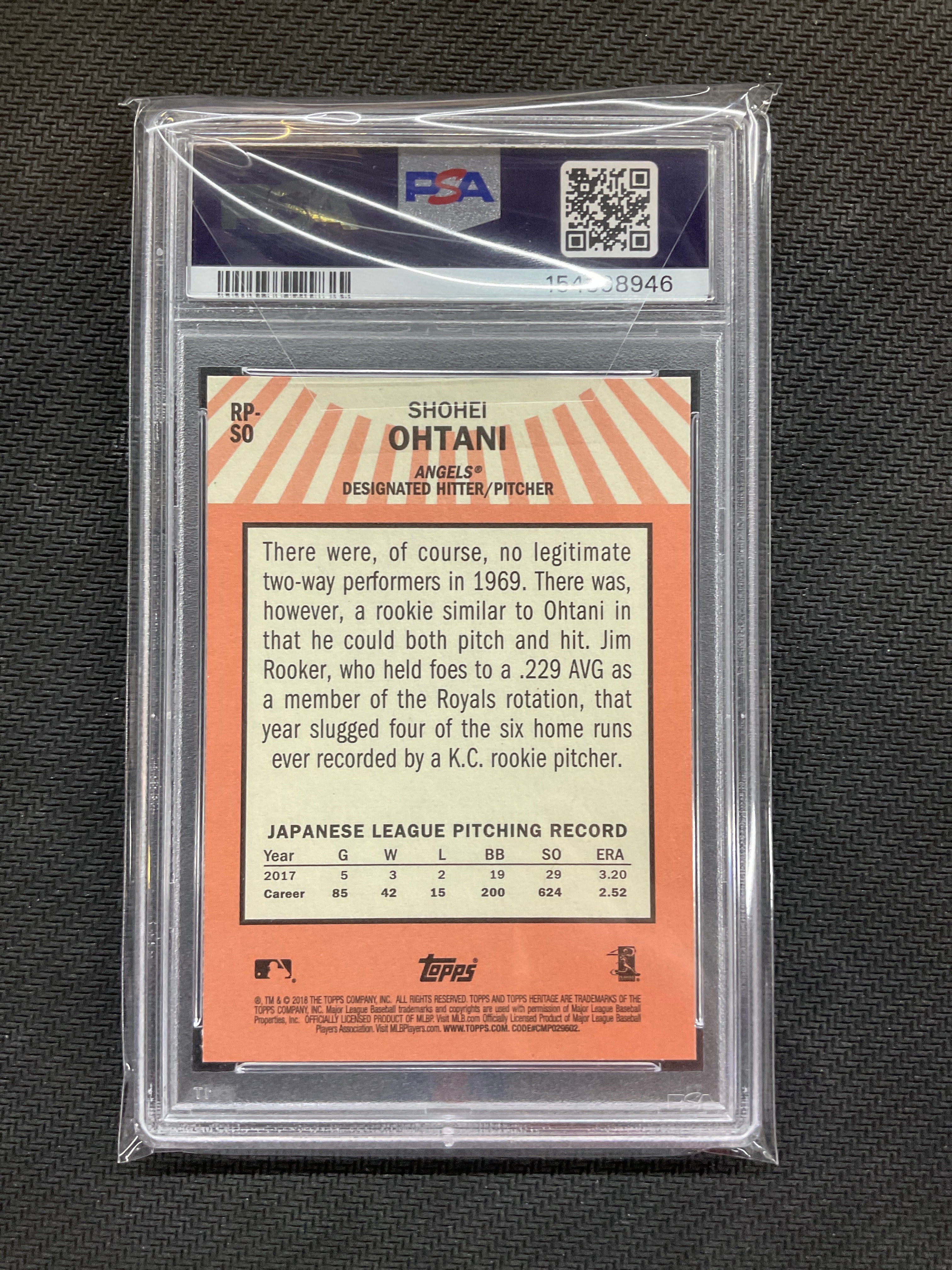 2018 Topps Heritage Shohei Ohtani Rookie Preformers PSA 10 946