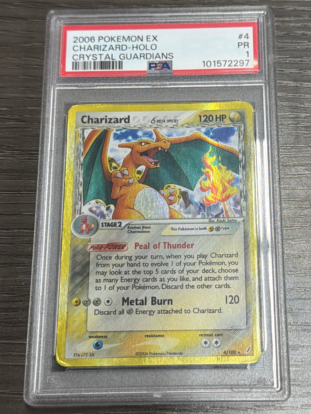 2006 Pokemon Charizard Holo Crystal Guardians #4 PSA 1