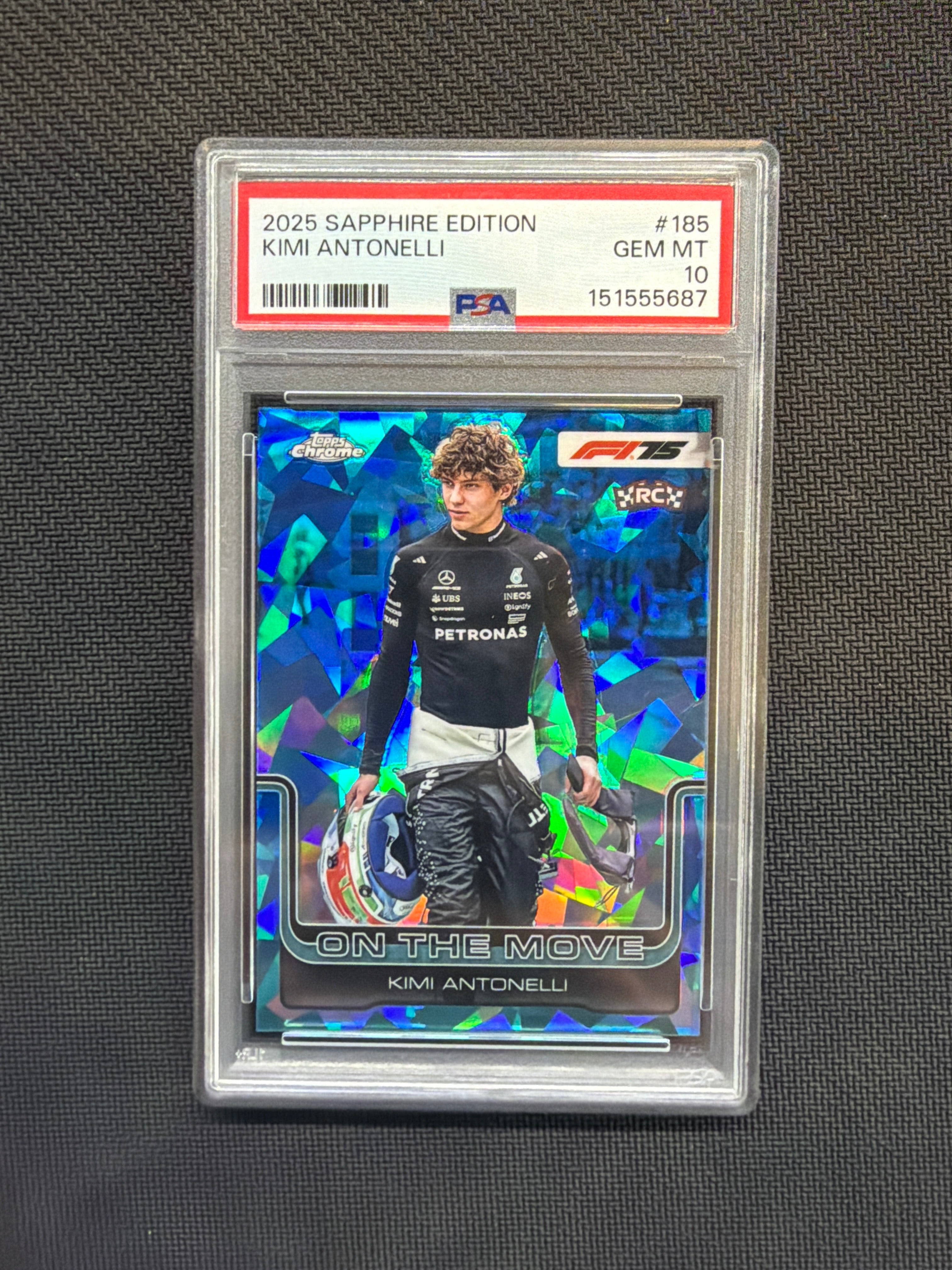 2025 Topps Chrome F1 Sapphire Kimi Antonelli Rookie On The Move PSA 10