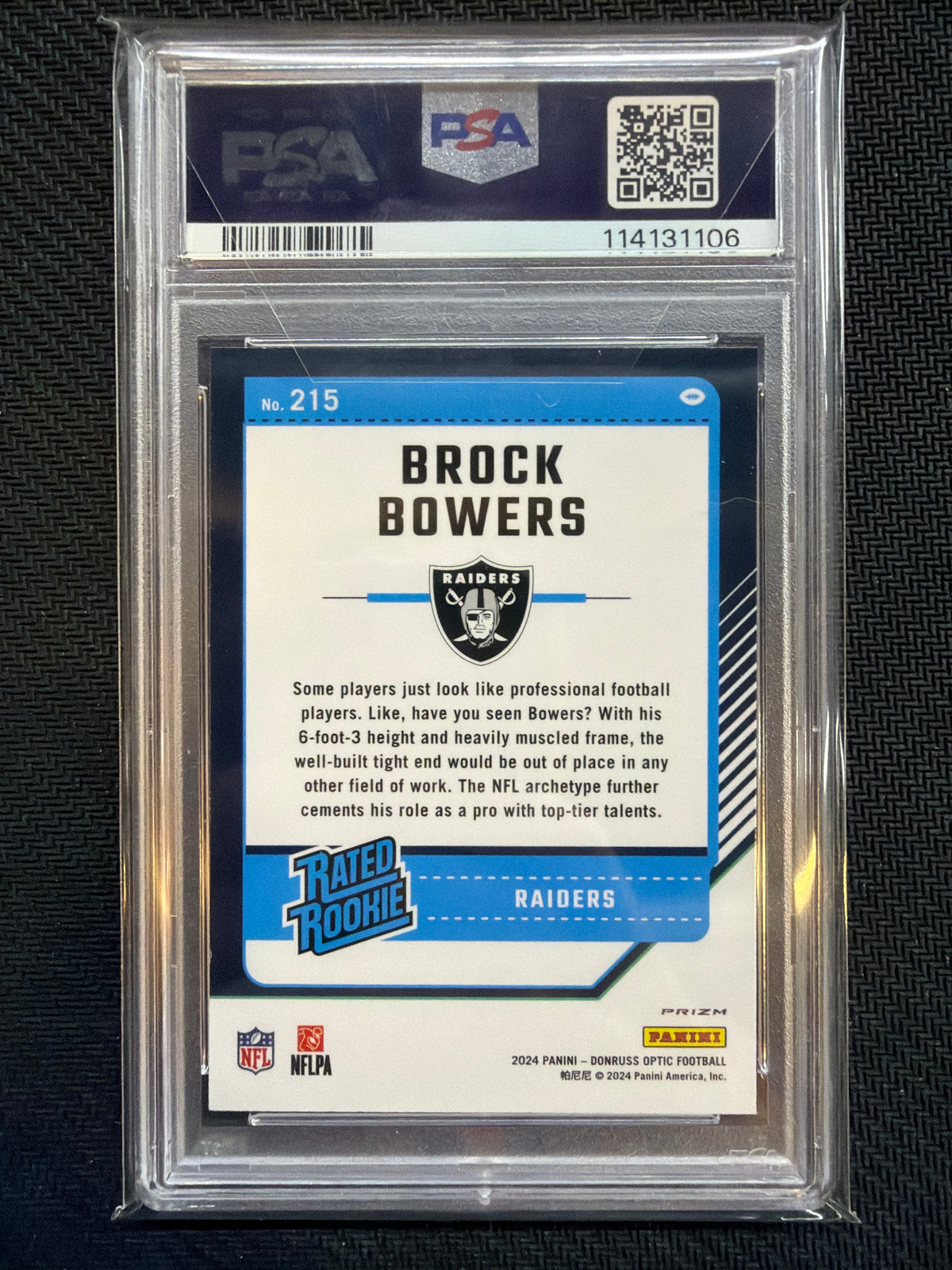 2024 Donruss Optic Brock Bowers Rookie Holo #215 PSA 8 106 Raiders
