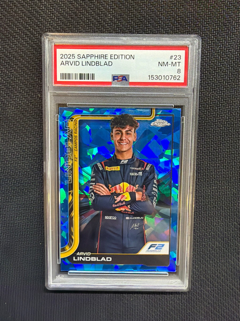 2025 Topps Chrome Sapphire F1 Arvid Linblad Rookie PSA 8