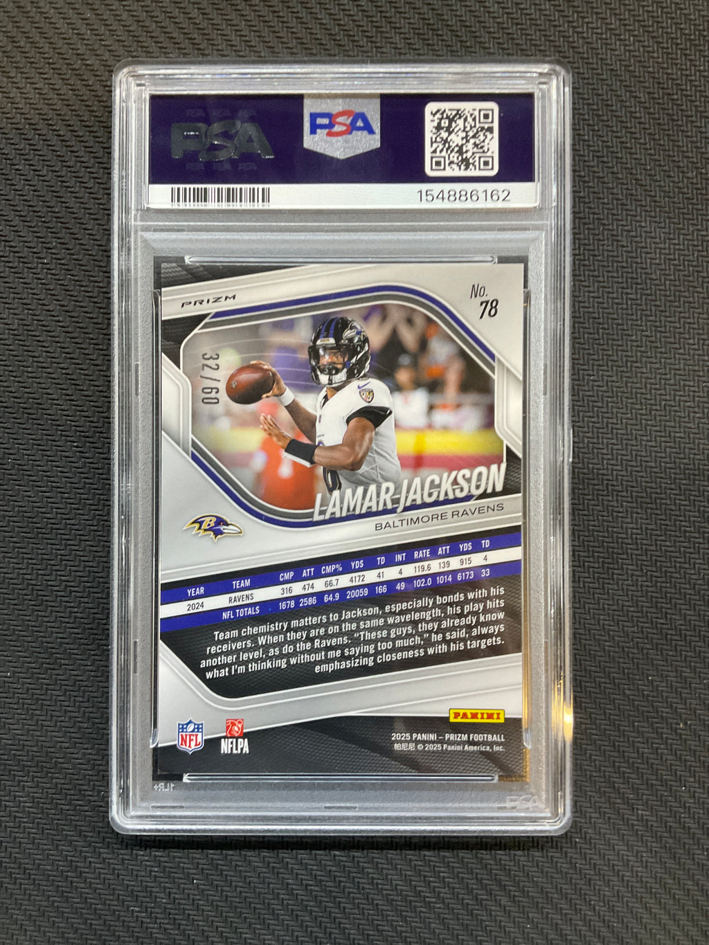 2025 Prizm Lamar Jackson Super Bowl LX Prizm /60 PSA 9