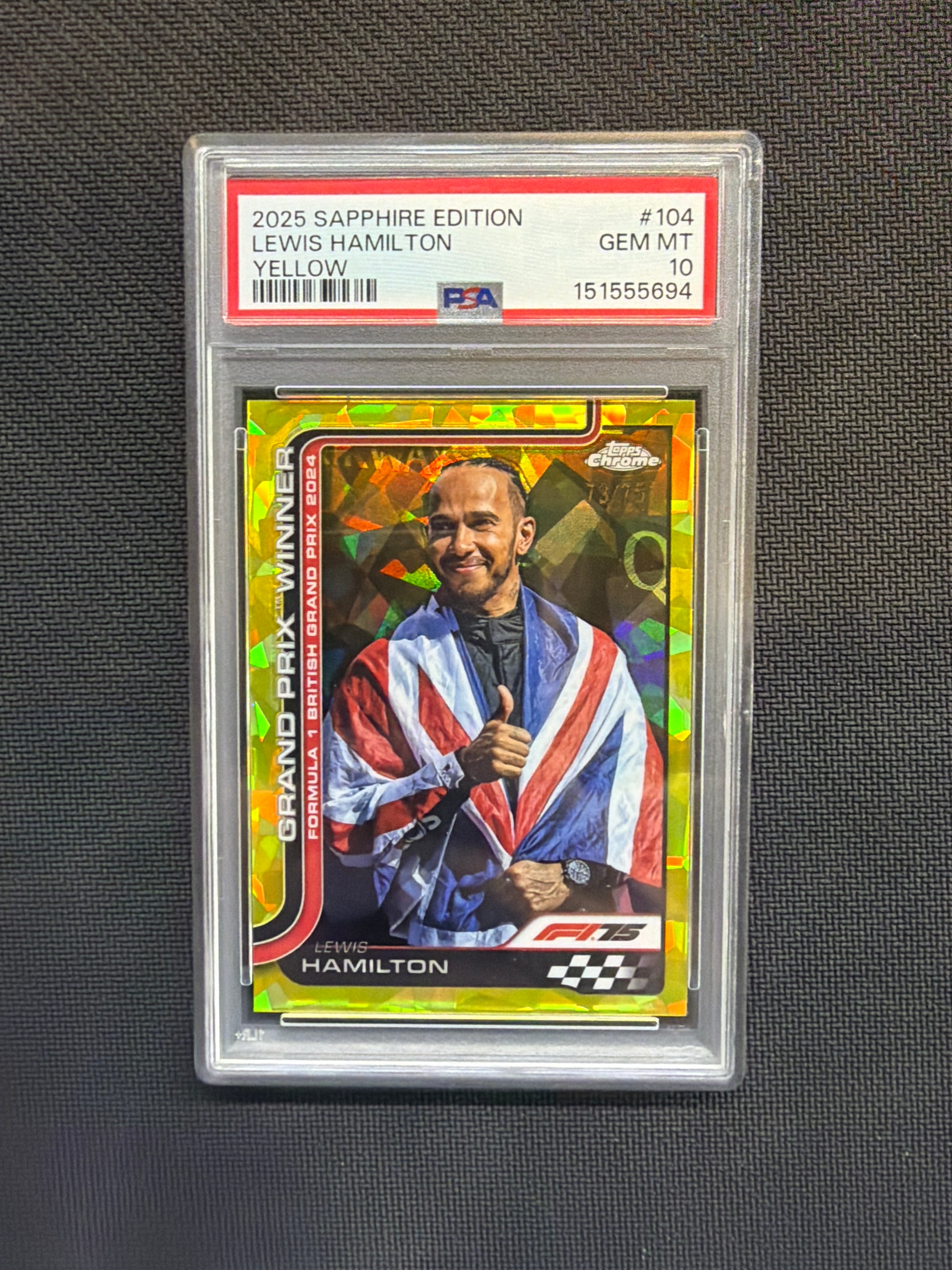 2025 Topps Chrome F1 Sapphire Lewis Hamilton Yellow /75 PSA 10