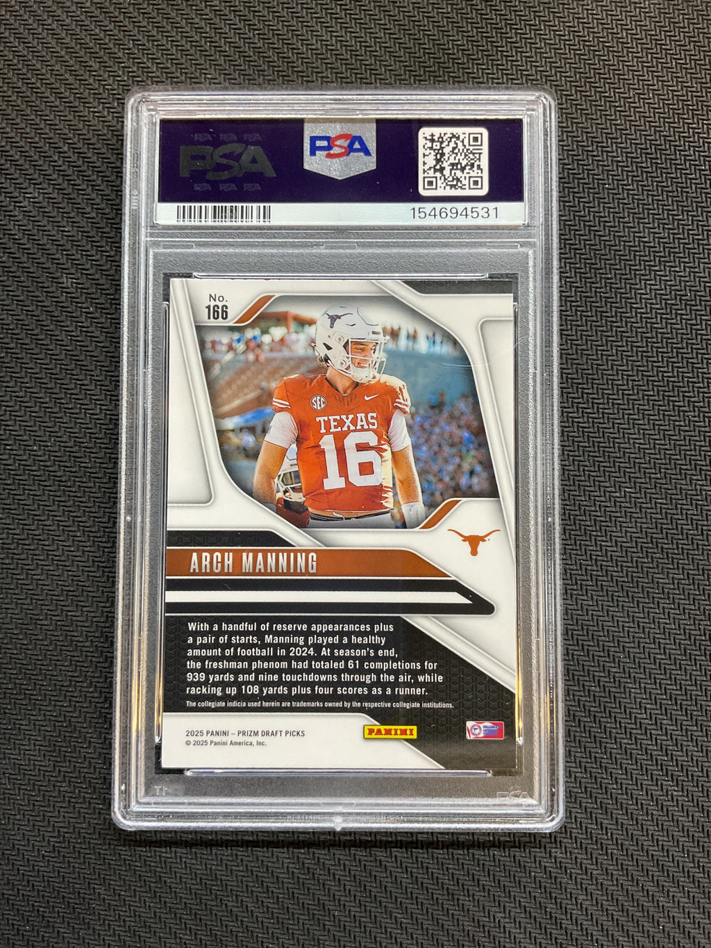 2025 Prizm Draft Picks Arch Manning Rookie #166 PSA 10 531