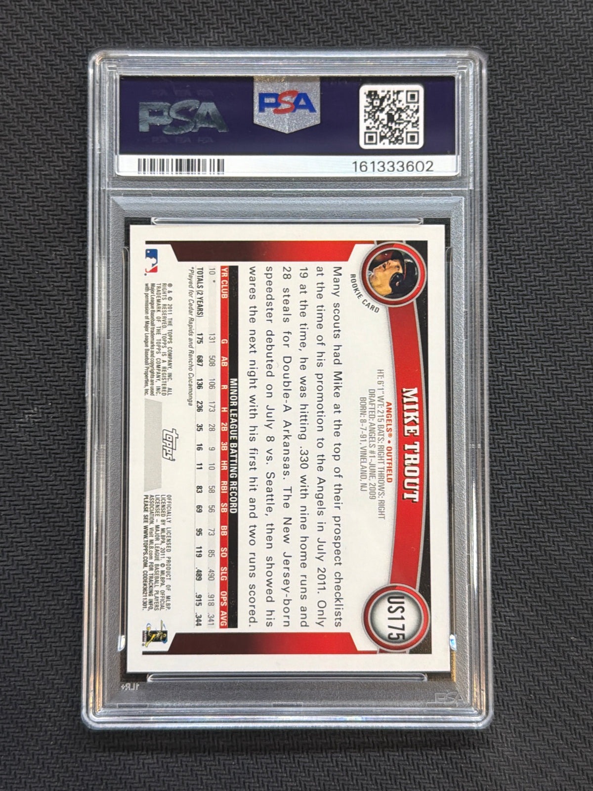 2011 Topps Update Mike Trout #US175 PSA 10 Angels Rookie