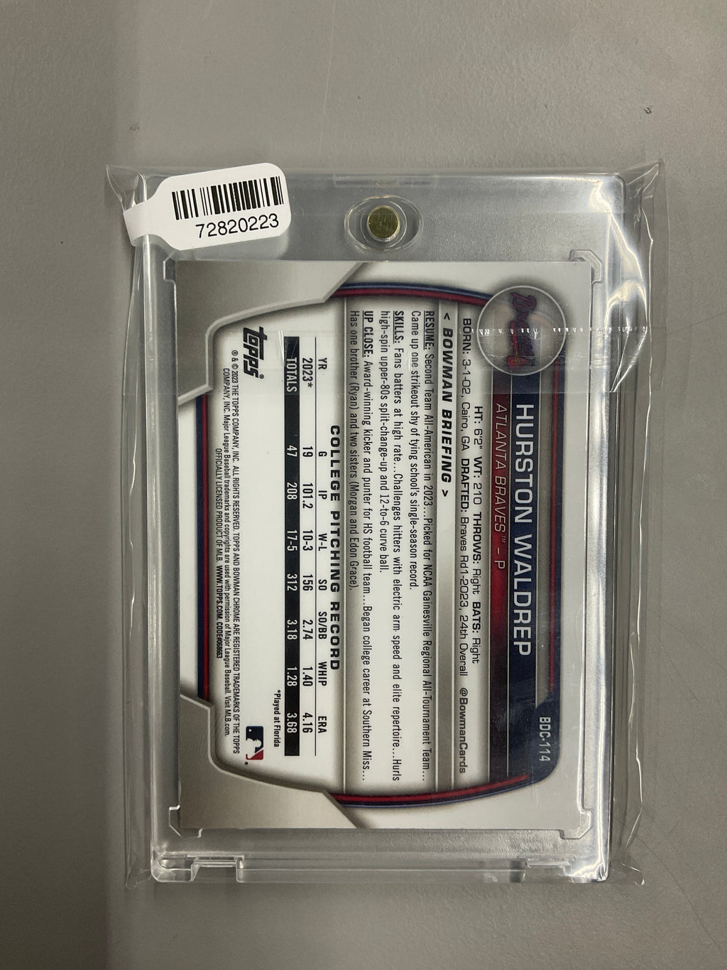 2023 Bowman Hurston Waldrep Orange /25 Braves