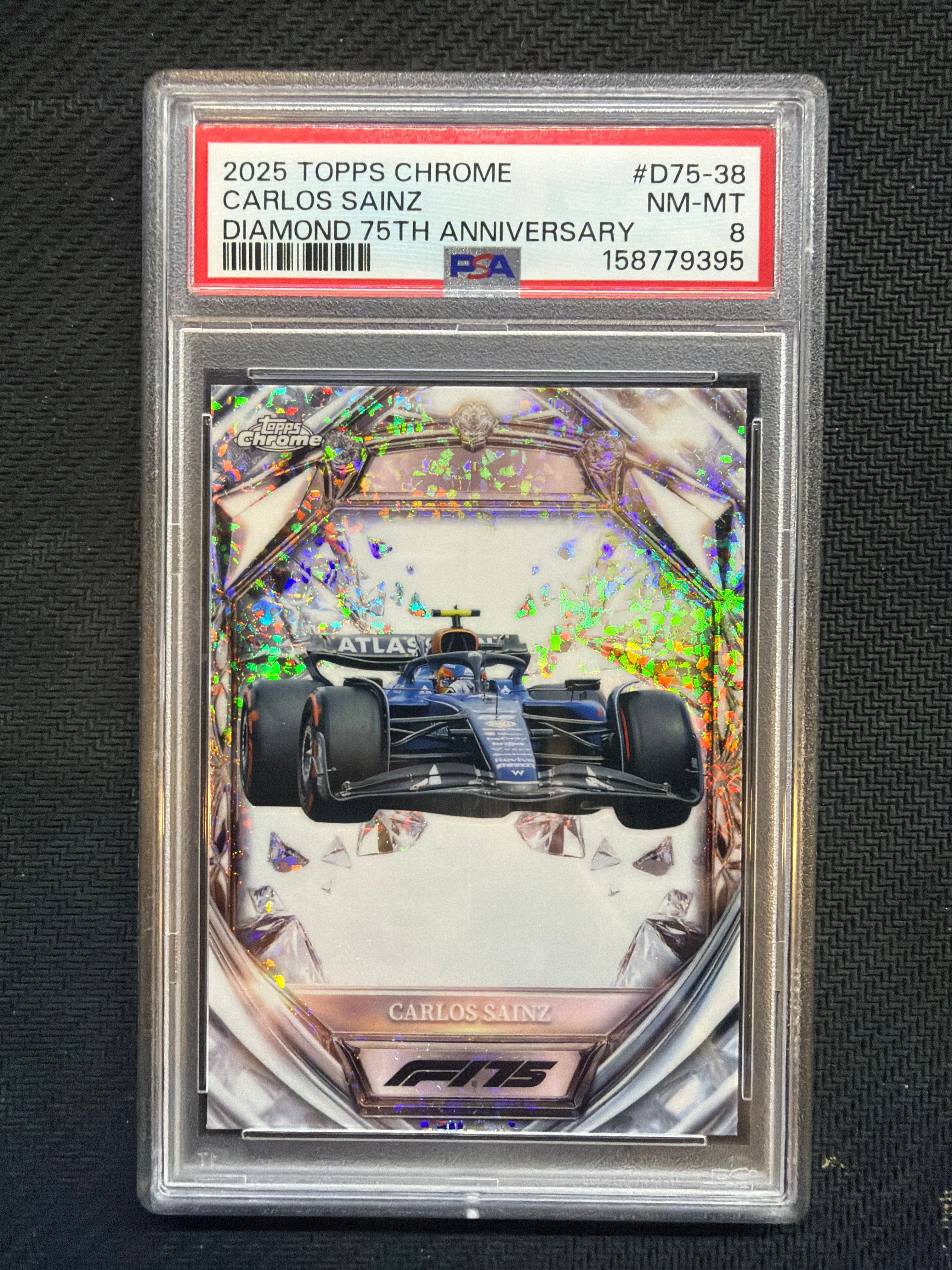 2025 Topps Chrome F1 Carlos Sainz 75th Diamond Anniversary PSA 8