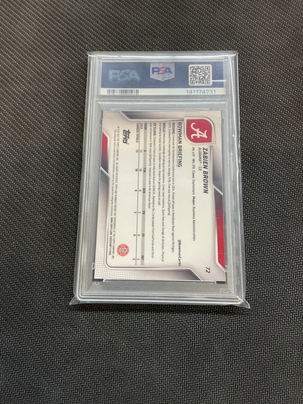 2025 Bowman U Chrome Zabien Brown Black & White /48 PSA 10 Alabama