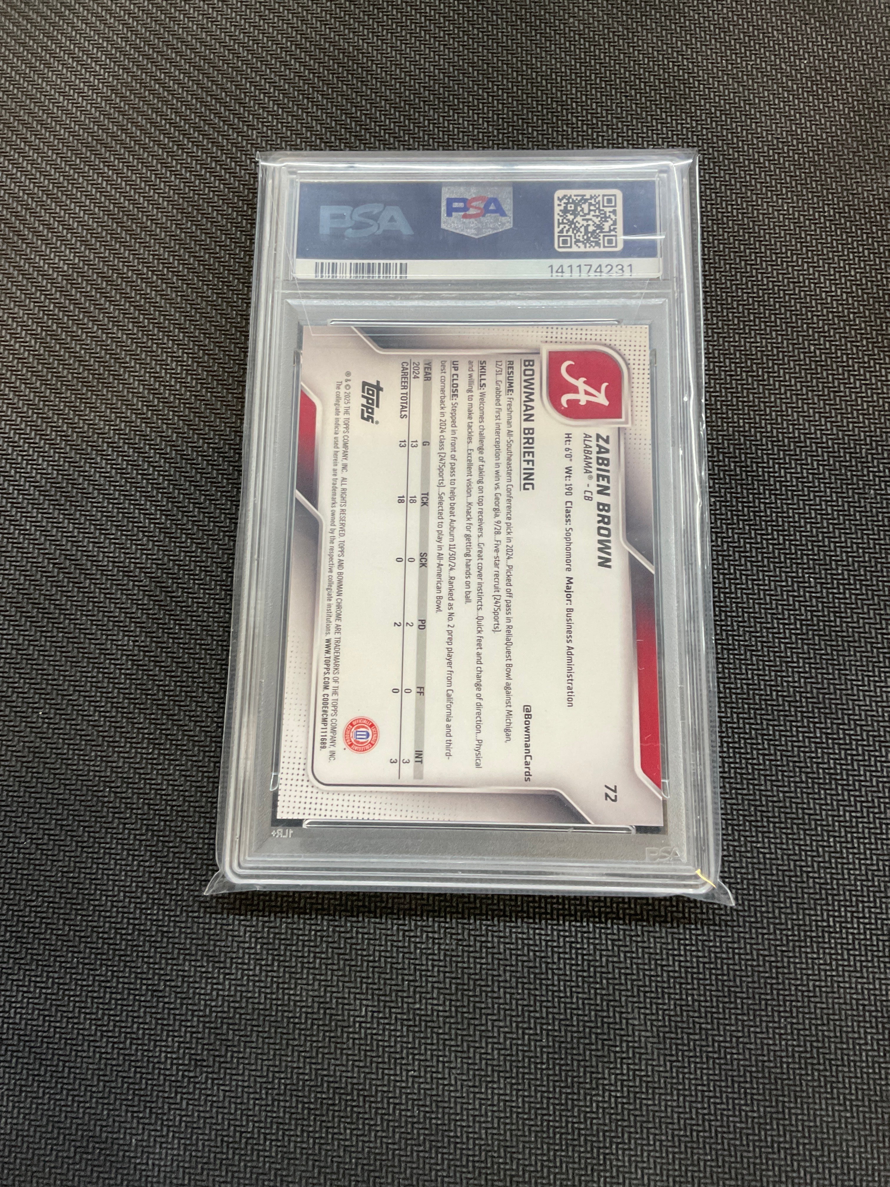 2025 Bowman U Chrome Zabien Brown Black & White /48 PSA 10 Alabama