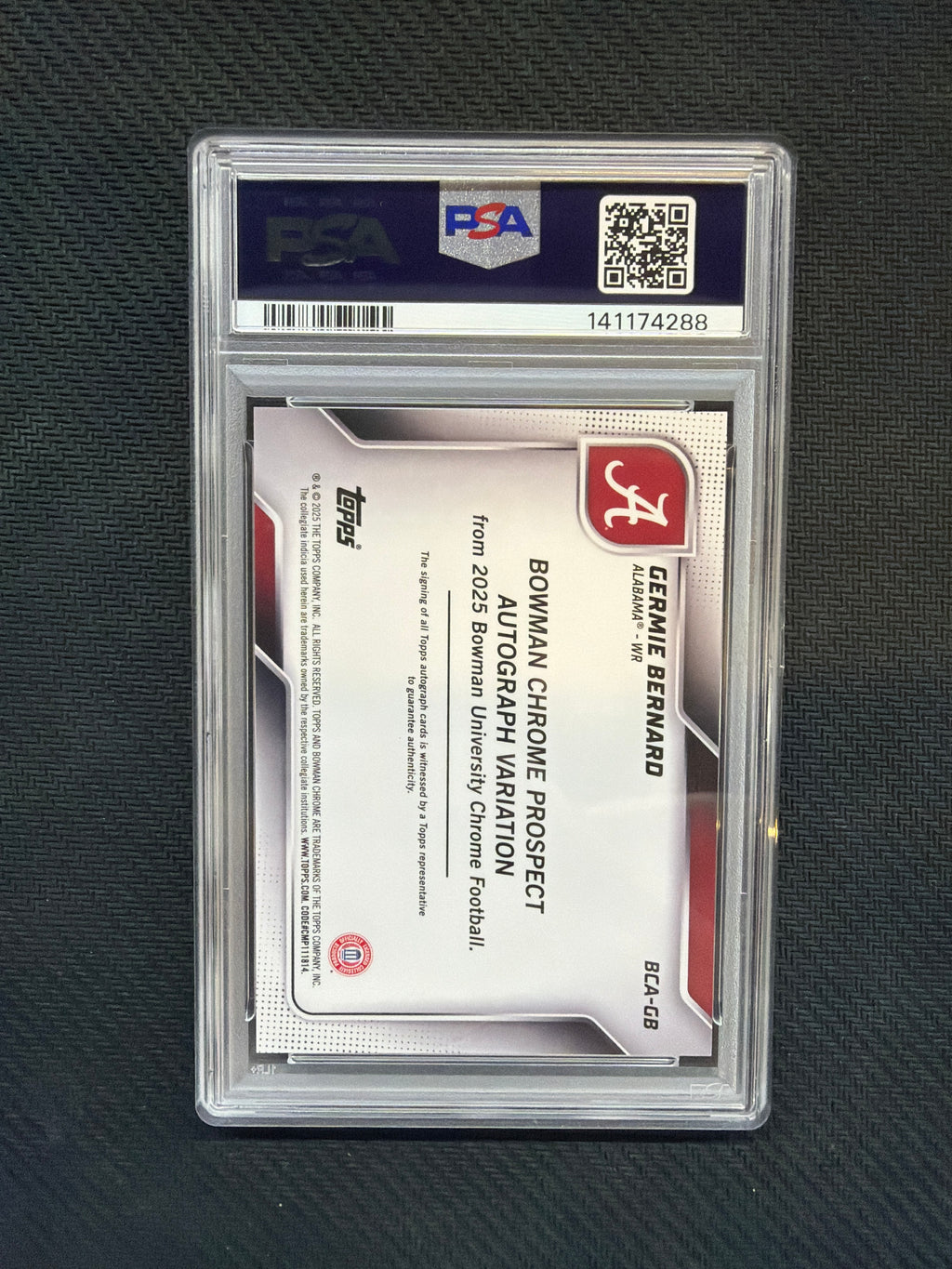 2025 Bowman U Chrome Germie Bernard Auto /99 PSA 10 Alabama