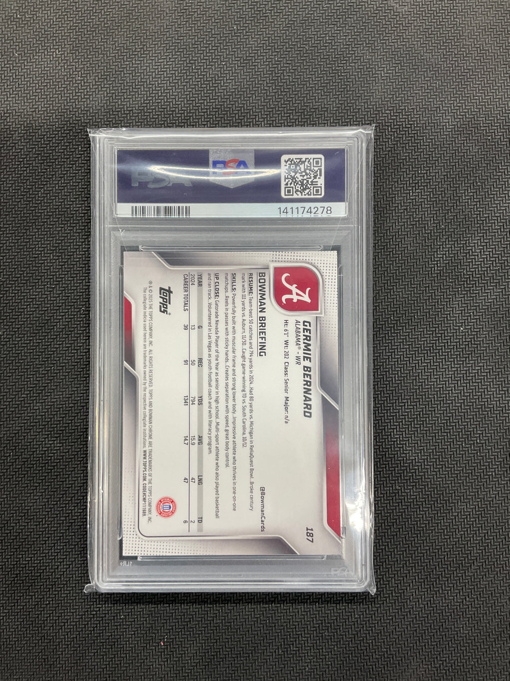 2025 Bowman U Chrome Germie Bernard Green Shimmer /99 PSA 10 Alabama