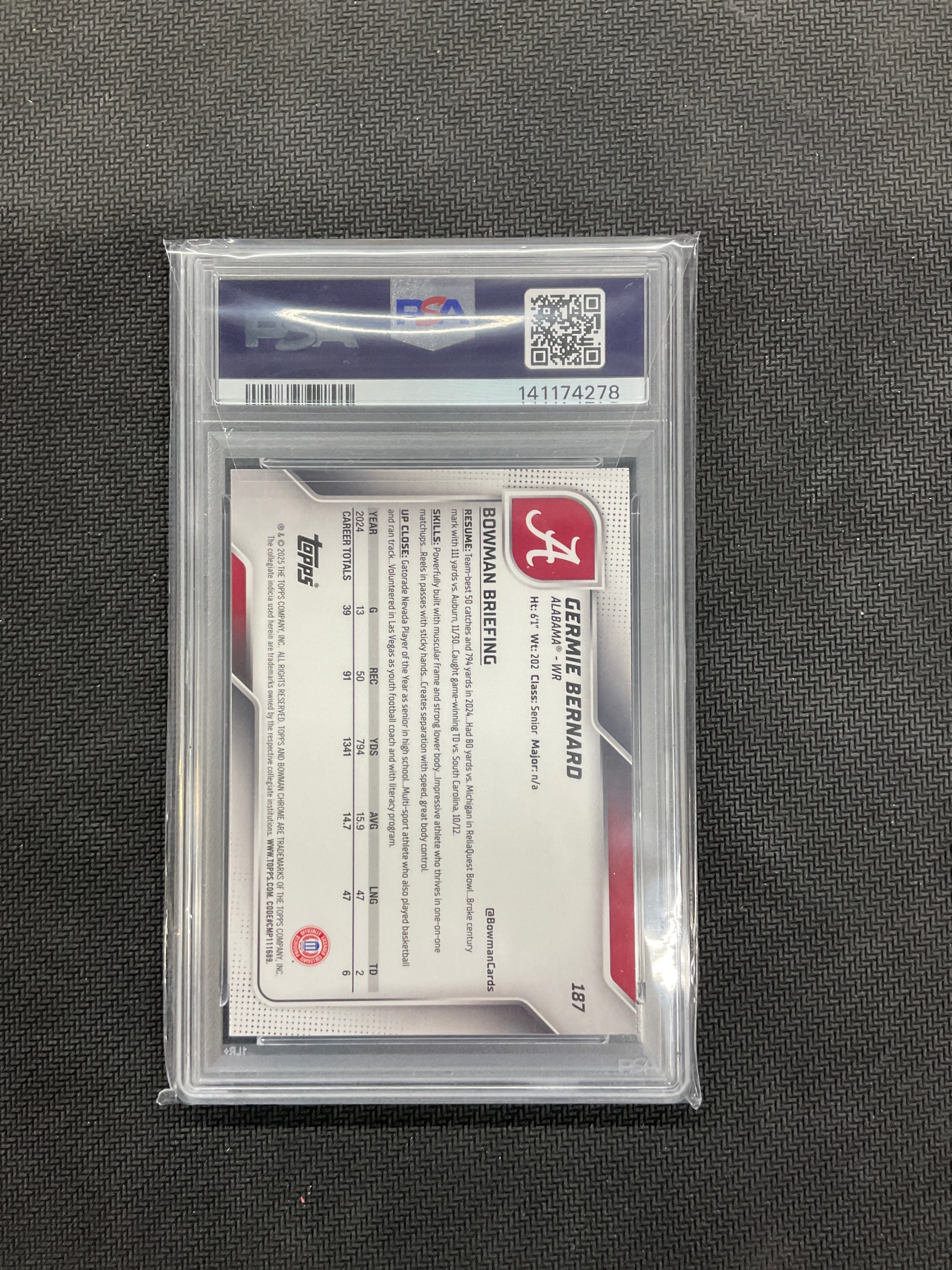 2025 Bowman U Chrome Germie Bernard Green Shimmer /99 PSA 10 Alabama