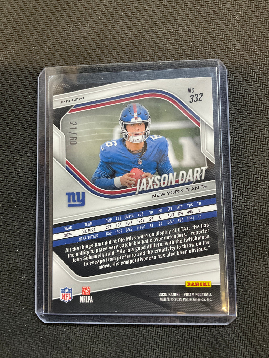 2025 Prizm Jaxson Dart Superbowl /60 Pink Giants