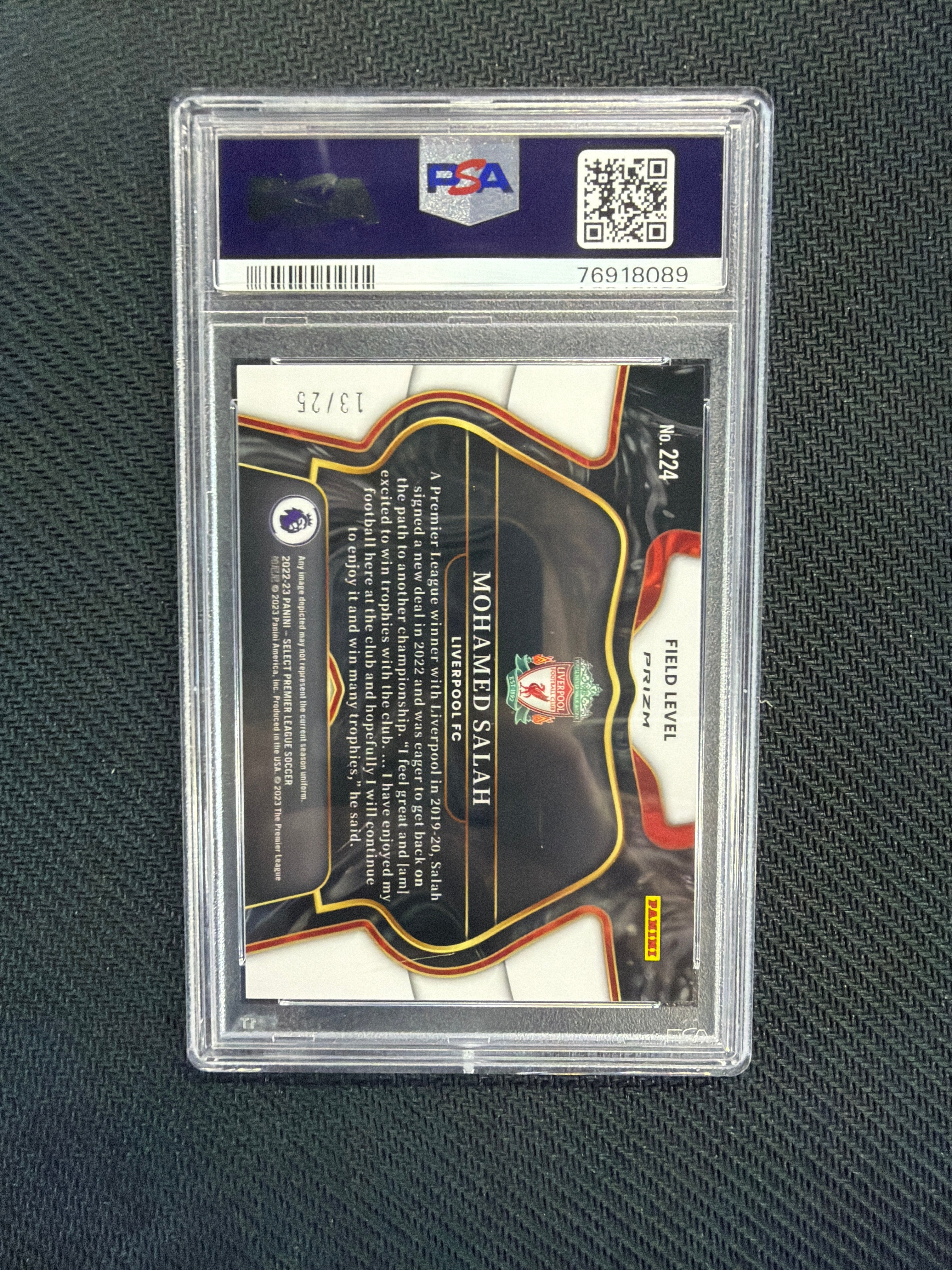 2022-23 Select Premier League Mohamed Salah Zebra /25 PSA 9