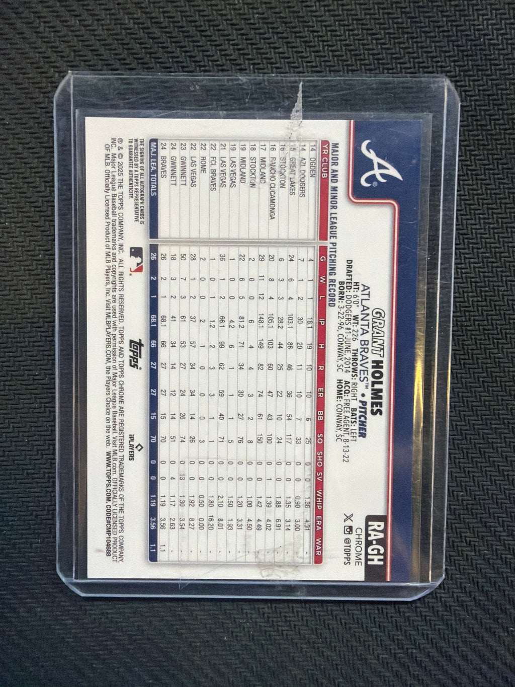 2025 Topps Chrome Grant Holmes Auto Magenta Lava Rookie Auto /299 Braves