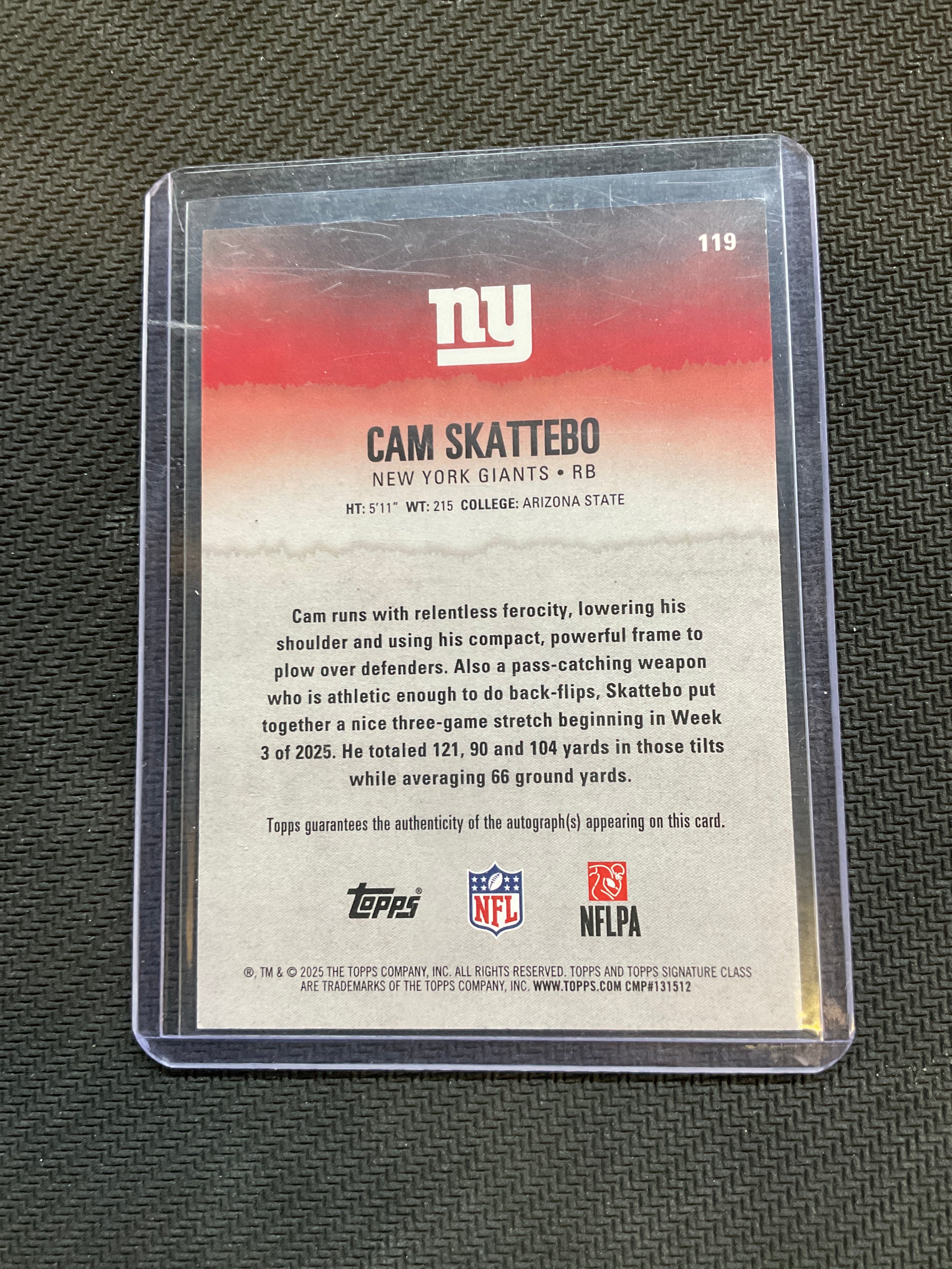 2025 Topps Signature Cam Skattebo Rookie Auto Giants