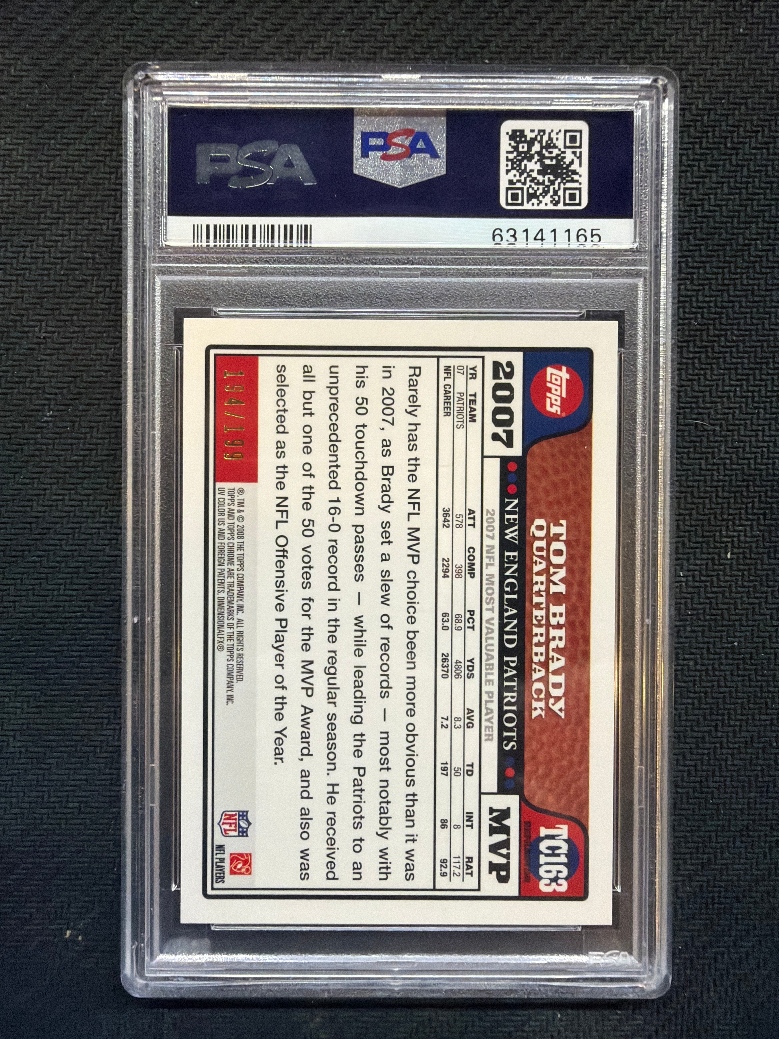 2008 Topps Chrome Tom Brady Gold Refractor /199 PSA 9 Patriots 165