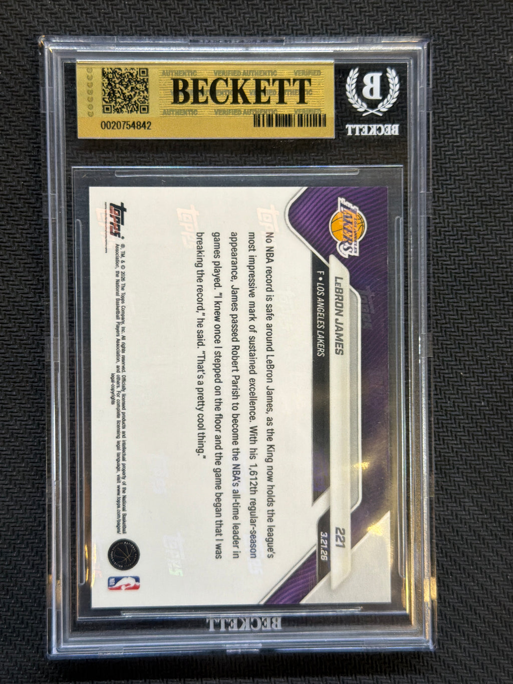 2025-26 Topps Now LeBron James #221 Gold Foil 23/50 JSY Number BGS 9.5