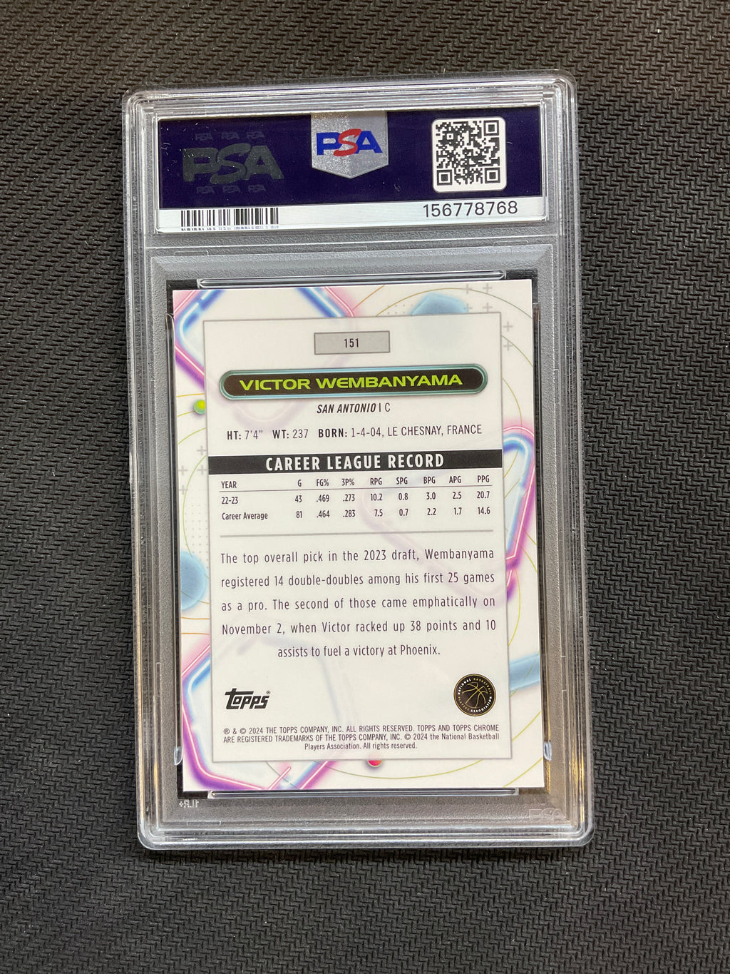 2023 Cosmic Chrome Victor Wembanyama Rookie PSA 10 Spurs