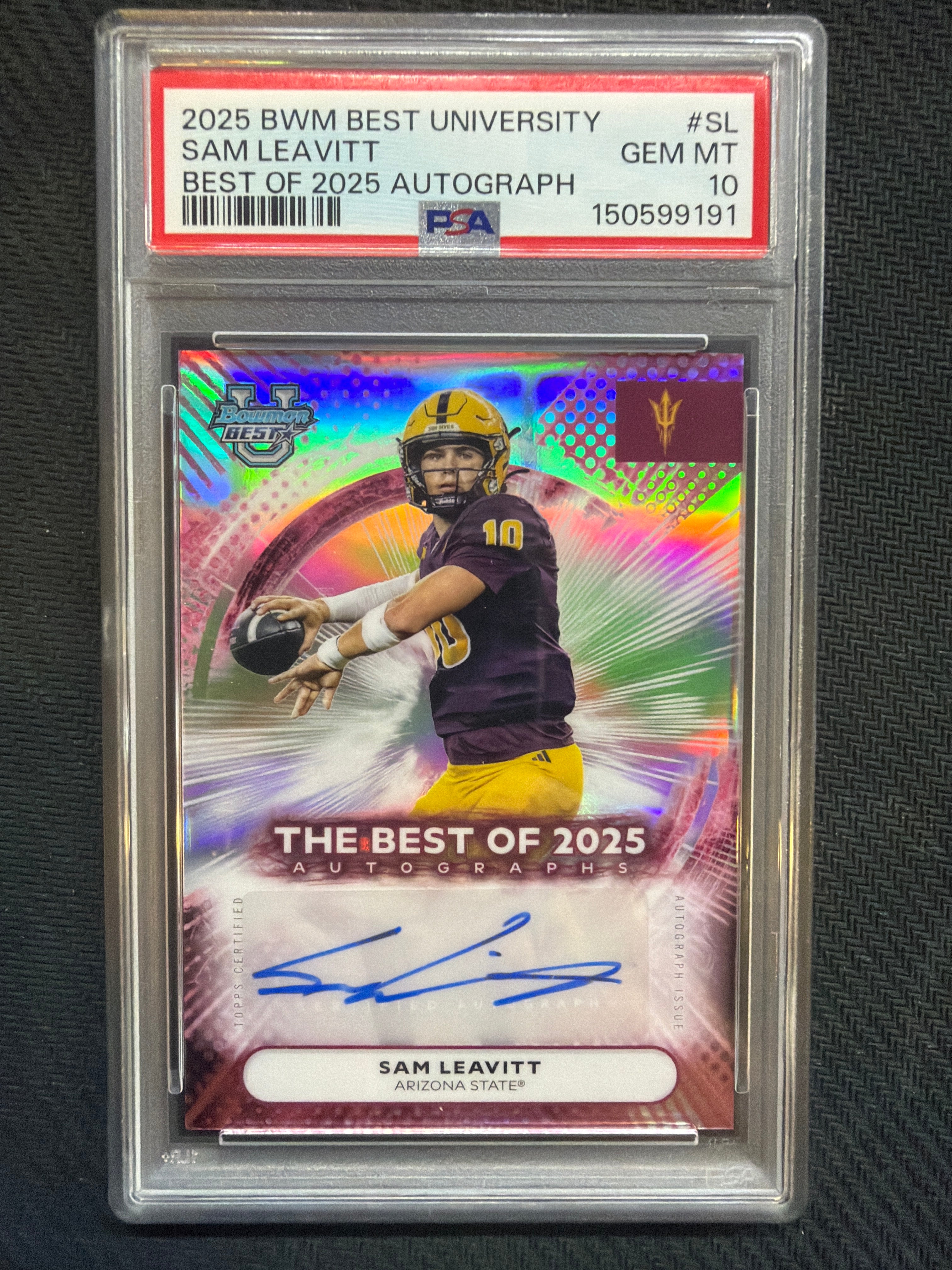 2025 Bowman Best University Sam Leavitt Best of 2025 Autograph PSA 10 Arizona State