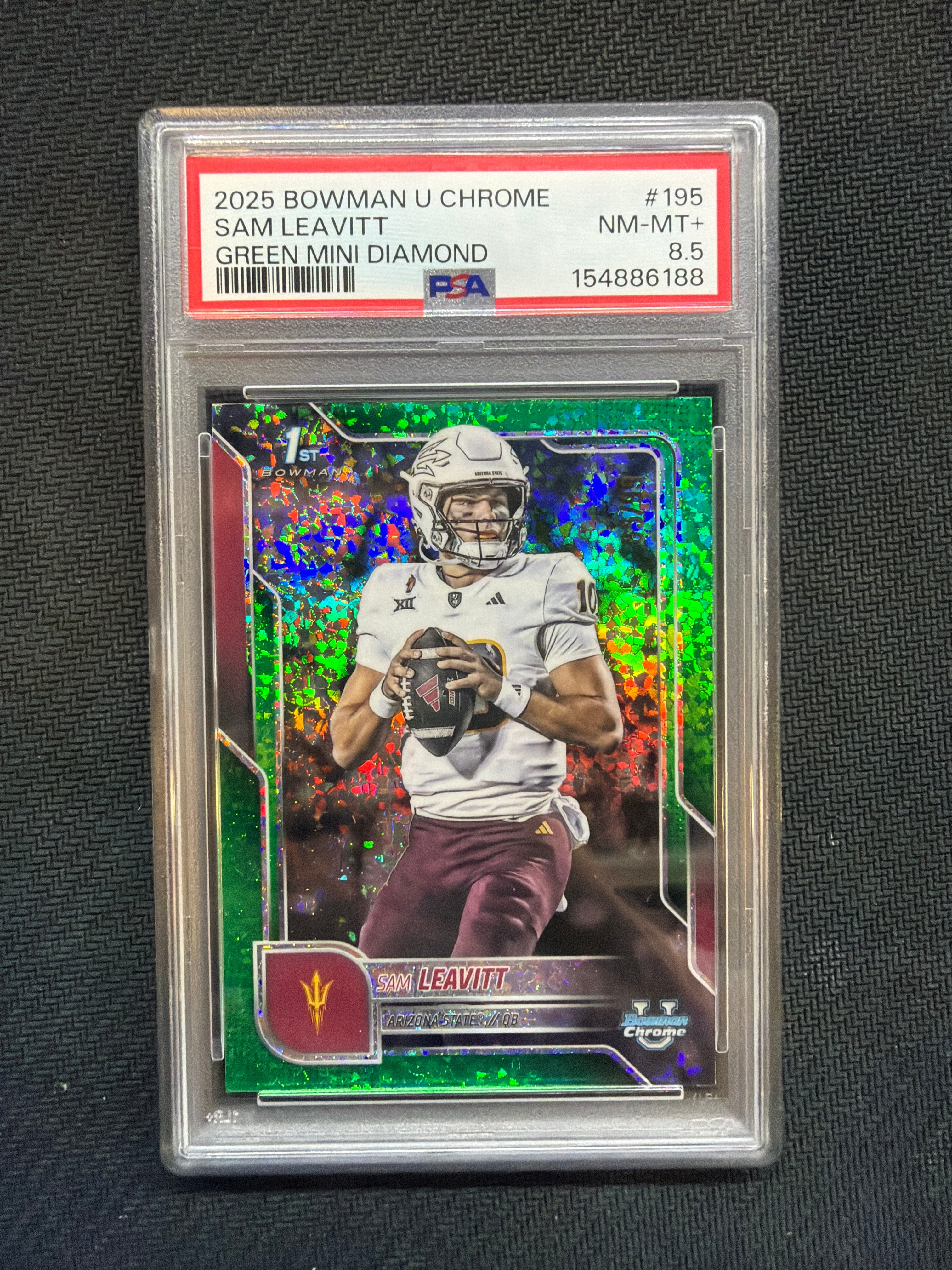 2025 Bowman U Chrome Sam Leavitt Green Mini Diamond /99 PSA 8.5